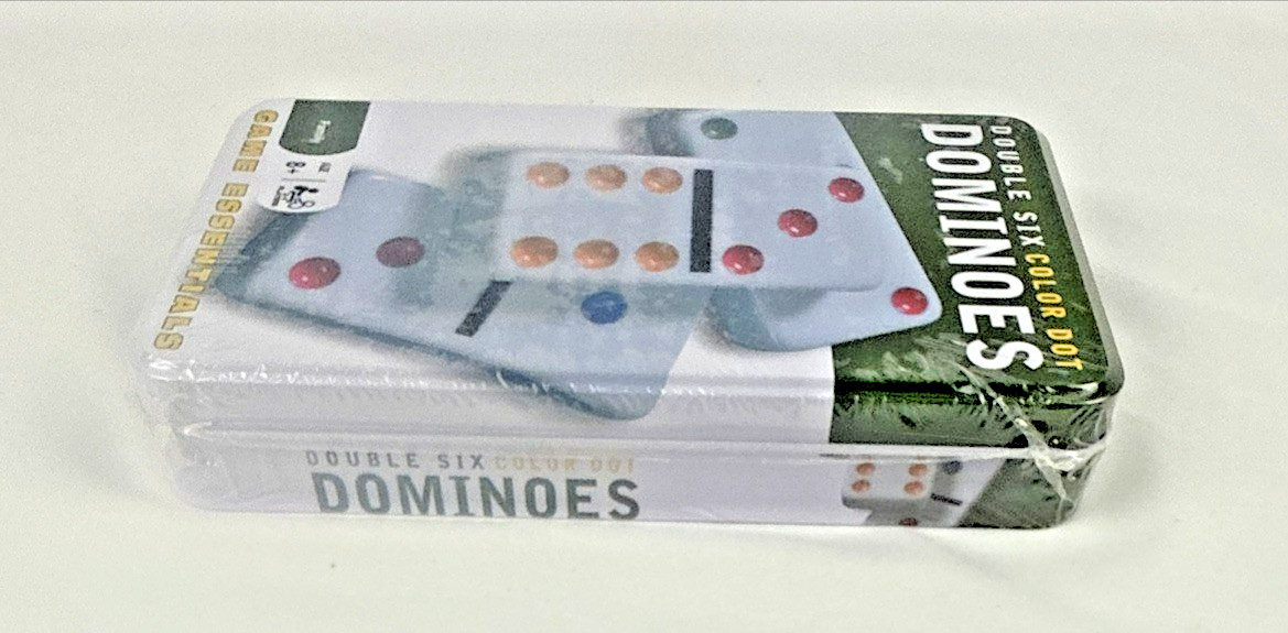 NEW SEALED Double Six Color Dot Dominoes Game in Metal Case Travel Set FREE SHIP