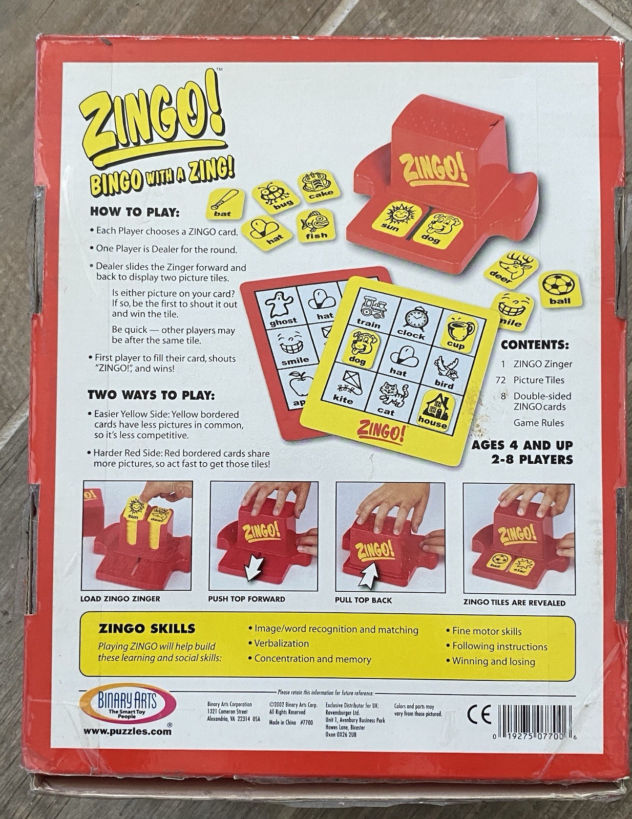 Vintage 2002 Binary Arts “ZINGO! BINGO with a ZING!” Game Ages 4+, 2-8 Players
