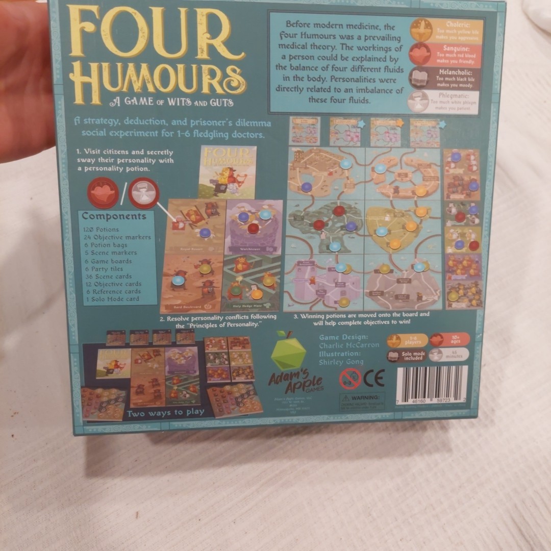 DELUXE Four Humours Adam’s Apple Games “A Game of Wits and Guts” Open Box