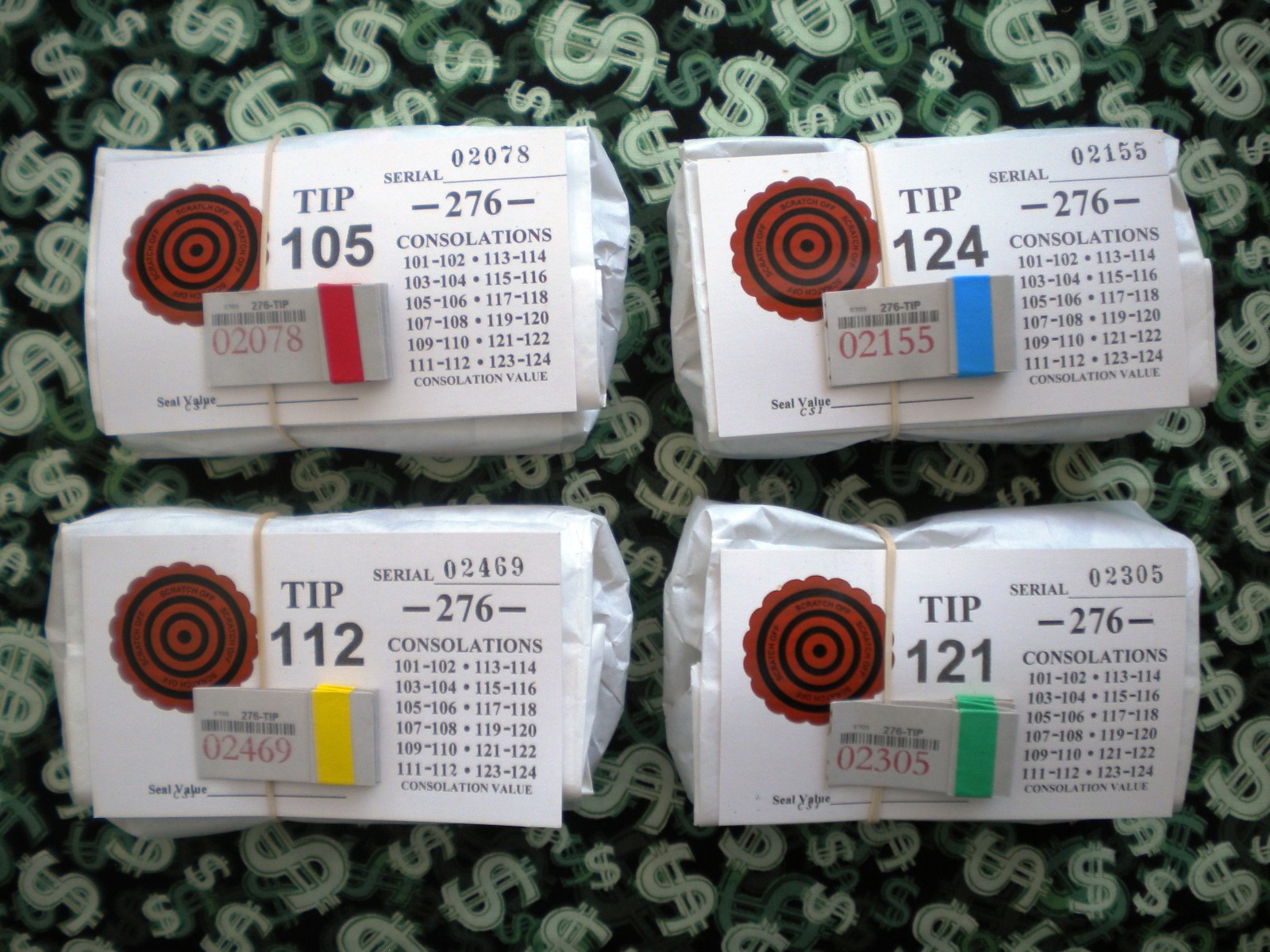 4 Games 276-P4’s x69 REGULAR “NOT Sure” TIP BOARD {101-124} Pull Tab Jar Ticket