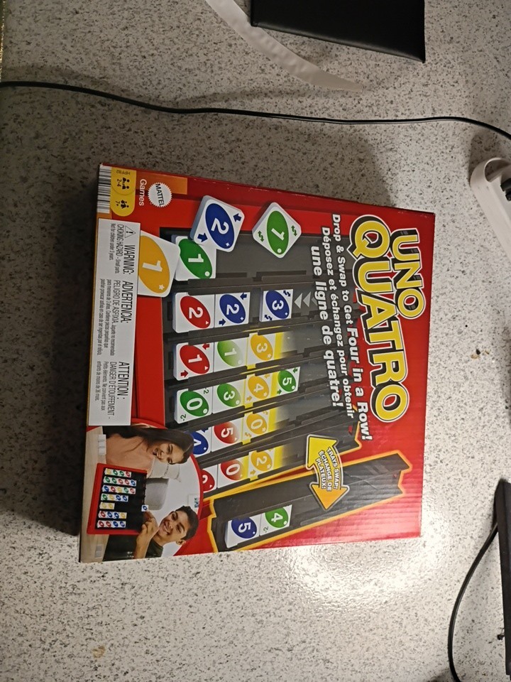 UNO Quatro Game with Colored Tiles & Plastic Game Grid for Adults/Family