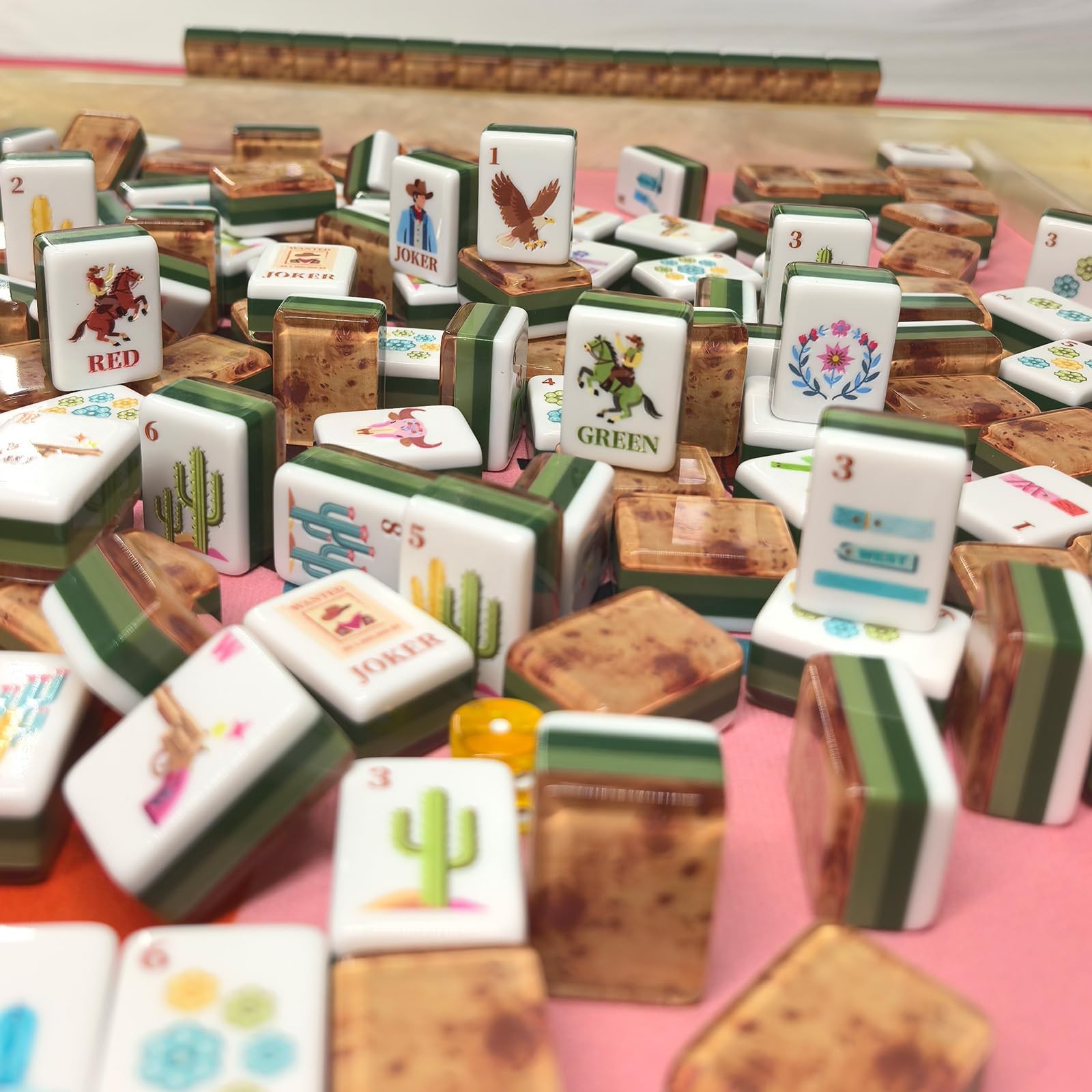 XuMoZC American Mahjong Cowboy Design Set 1.2-inch 160 Acrylic High-Grade Fou…