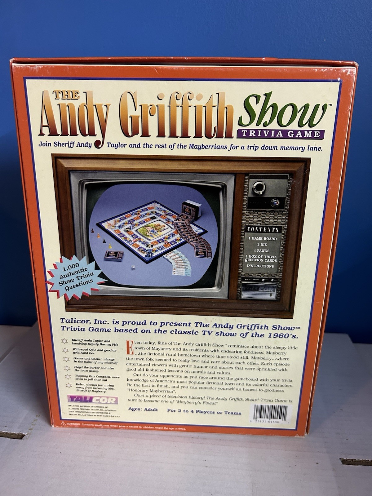 1998 The Andy Griffith Show Trivia Board Game Talicor – COMPLETE!