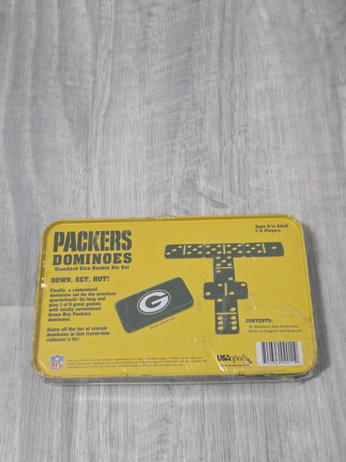 Vintage NFL Green Bay Packers Double-Six Dominoes Travel Size Tin NEW & SEALED