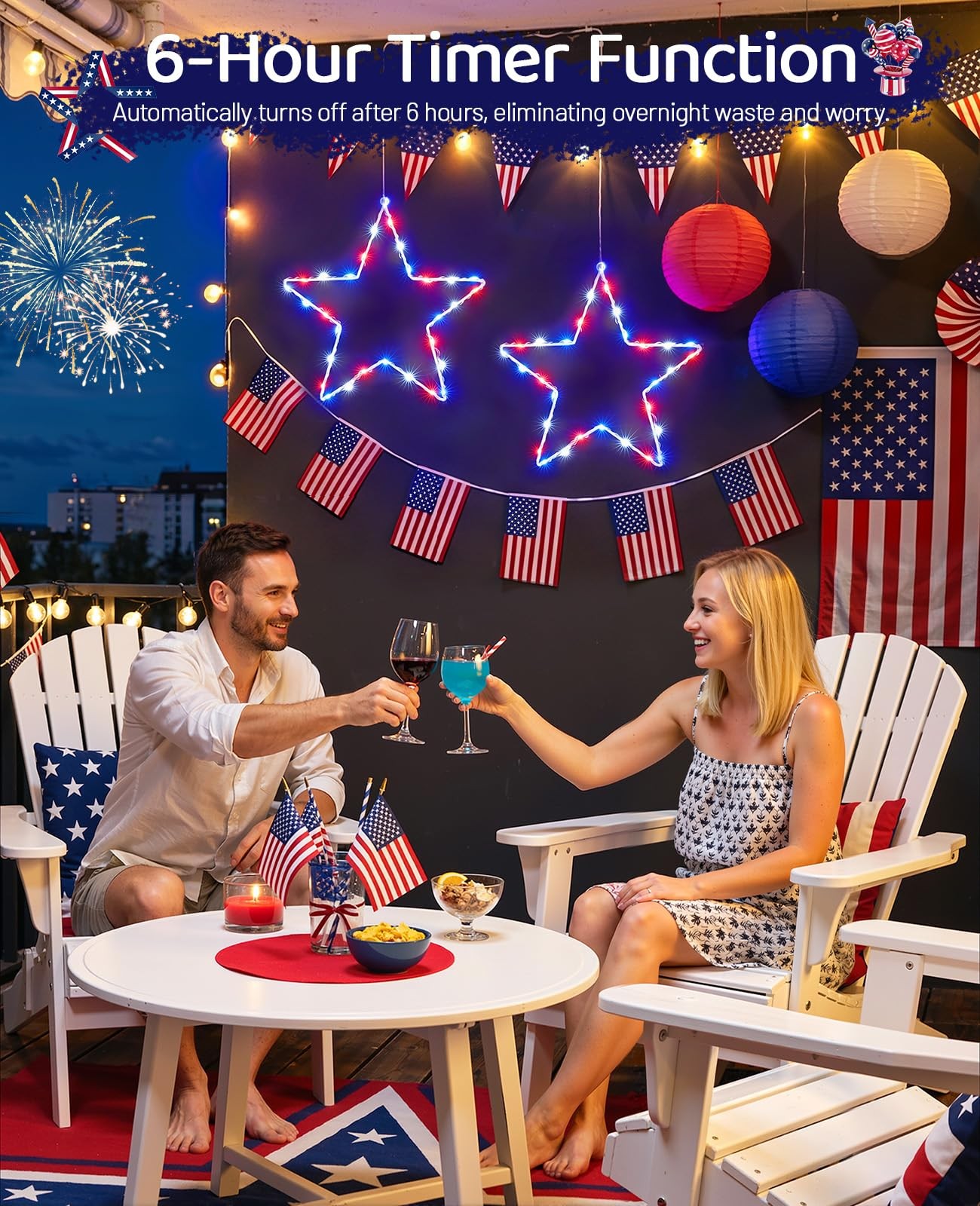 45 LED Red White Blue Star Window Lights 4th of July Patriotic Decor Decor