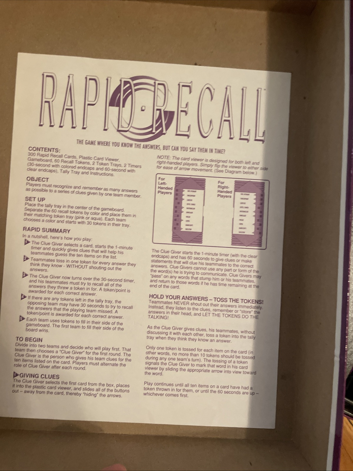Rapid Recall Party Board Game by Western Publishing 1993 Vintage Game Night HTF
