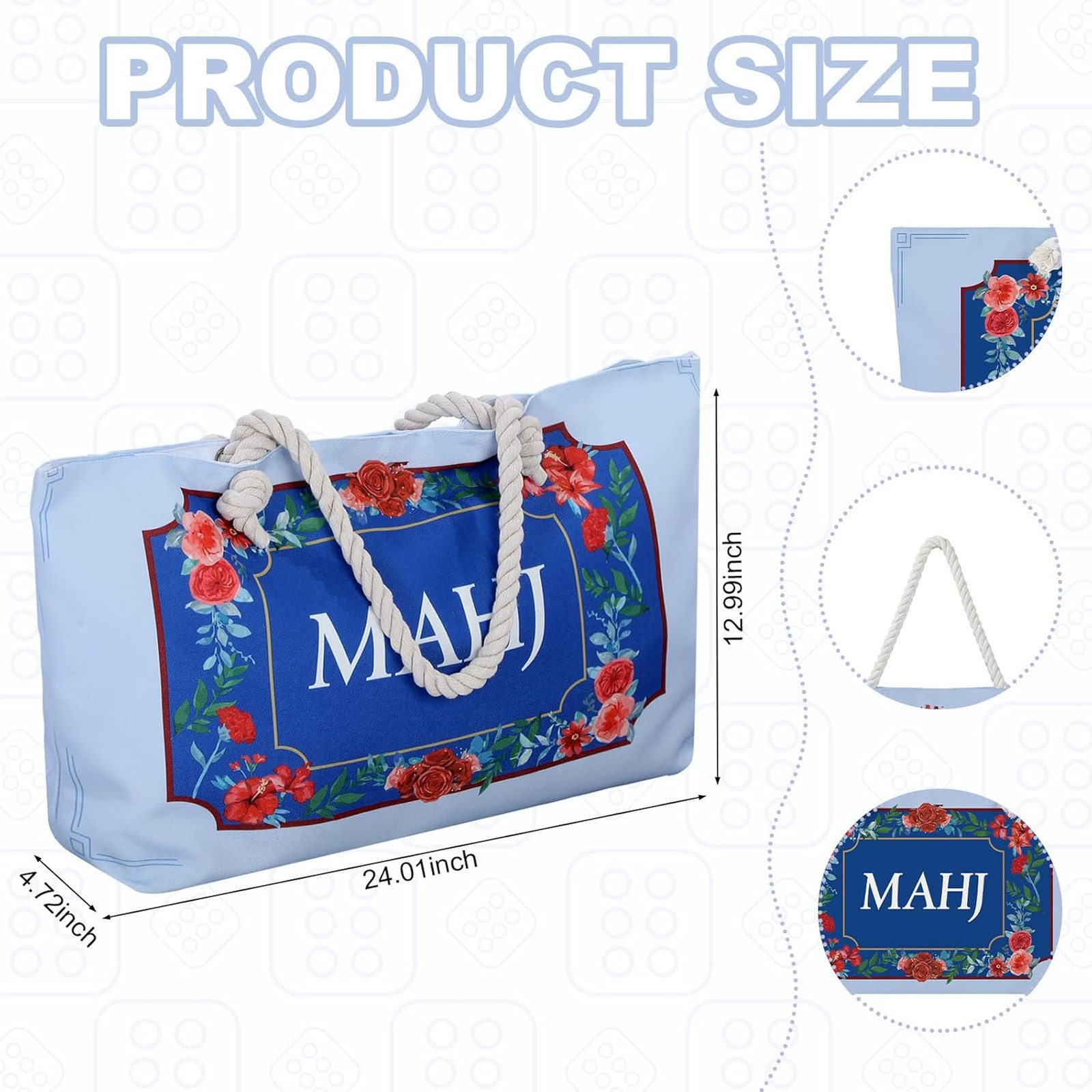 Mahjong Bag Set for Tiles and Racks Cotton Canvas 24x13x4.7 Inch Red Flowers