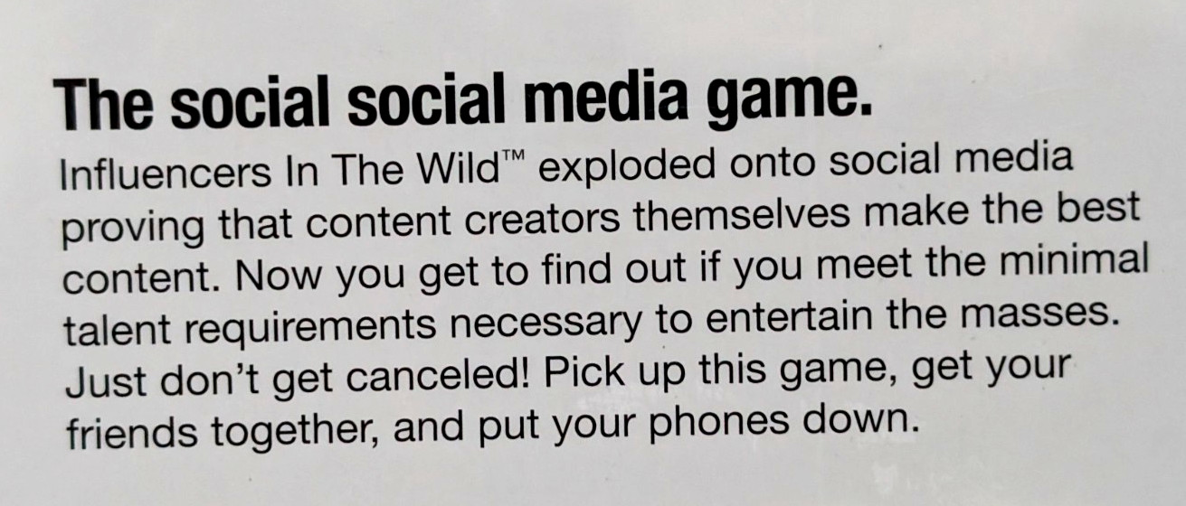 TRIPLE 5 GAMES ~ INFLUENCERS IN THE WILD ~ GAME FOR 2-6 PLAYERS 17+~ NEW IN BOX