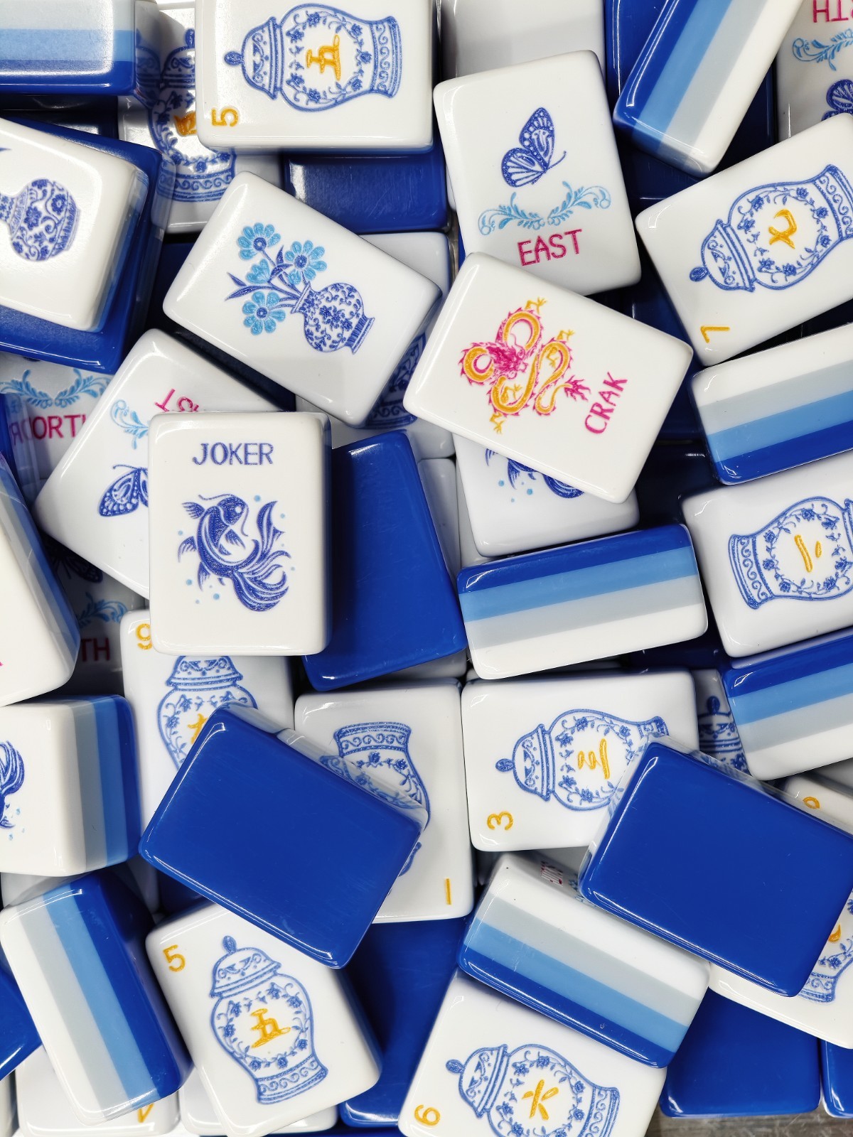 US Stock American Mahjong Tiles 160 Blue and White Porcelain Mahjong Set
