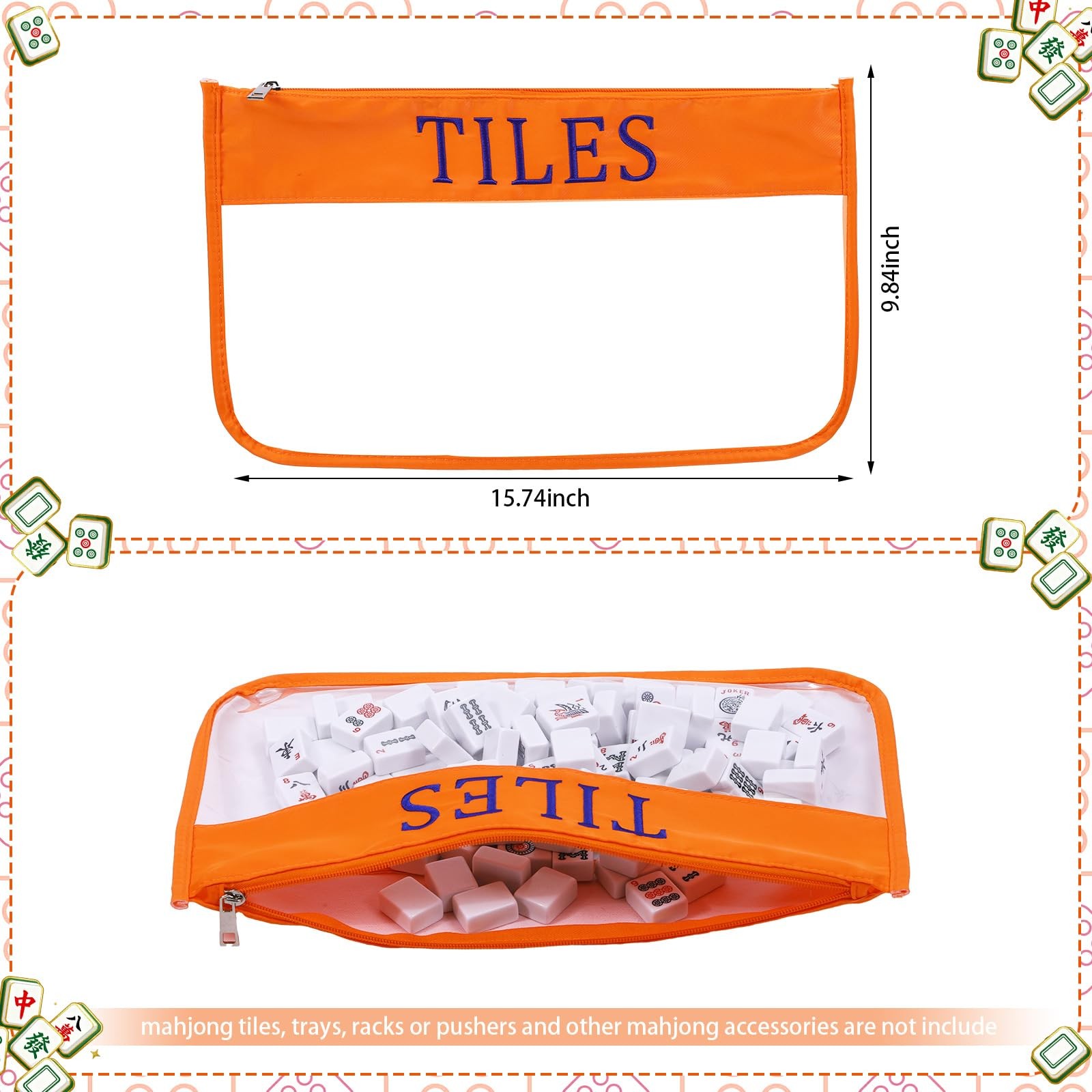 3 Pcs Empty Mahjong Canvas Bag Gift 22 x 11 x 5 inches, Orange
