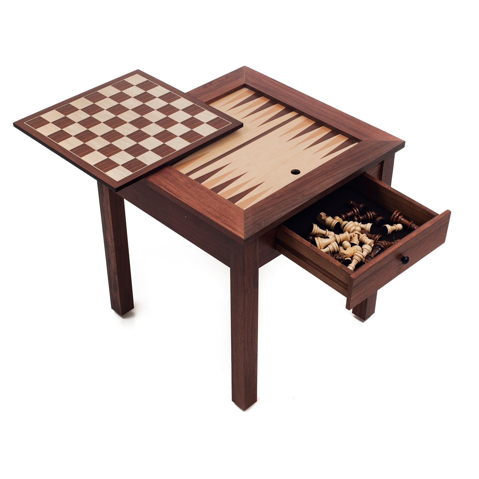Game Table – 3-in-1 Reversible Tabletop with Veneered Wood, Chess, and Backga…