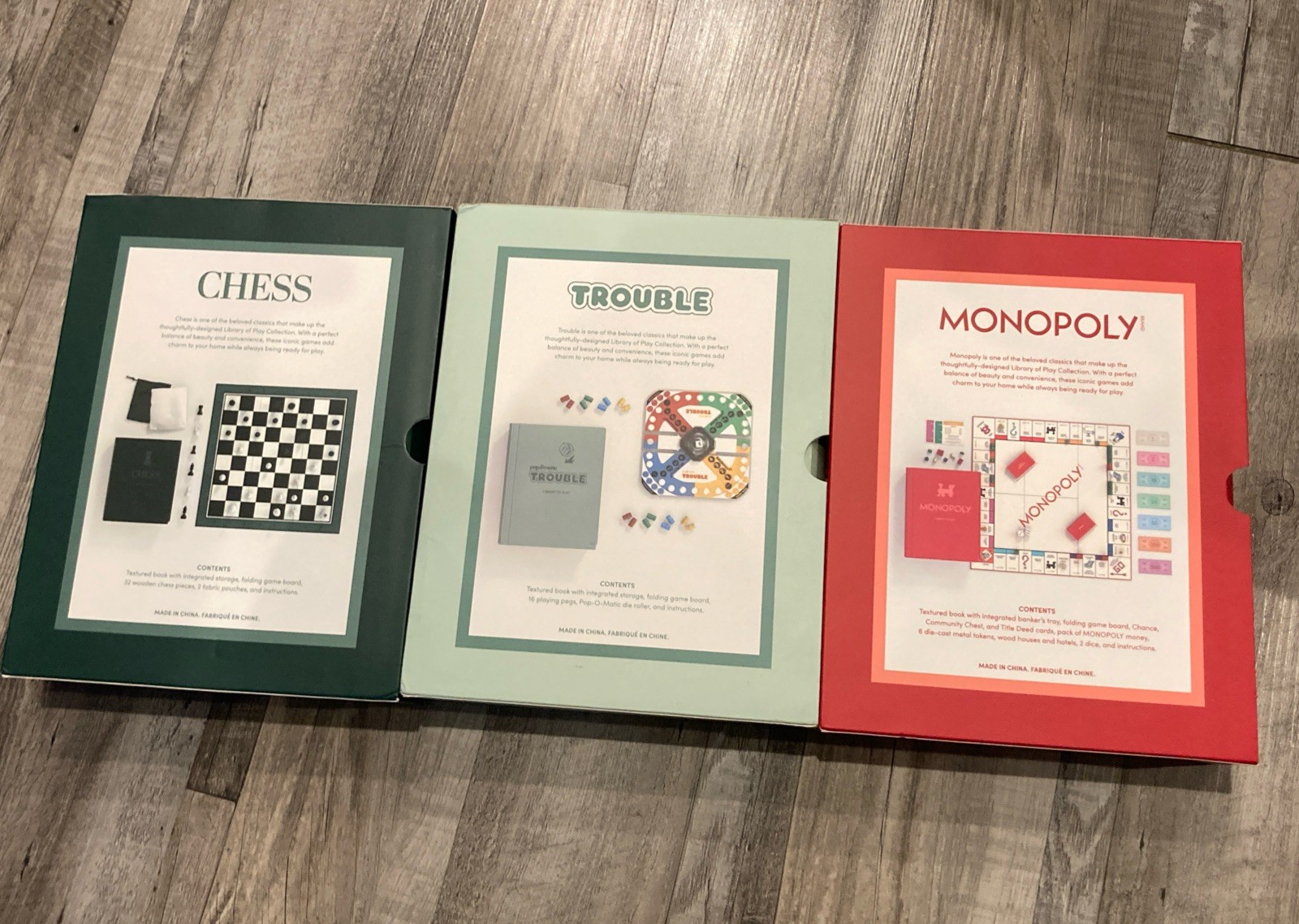 Library Of Play Chess, Monopoly and Trouble Collectors Edition Bookshelf Lot