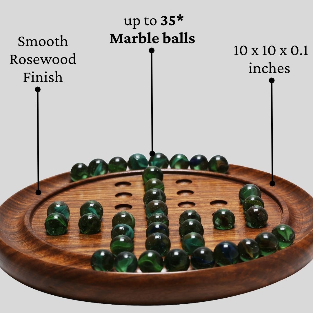 Wooden Solitaire Board Game 10 Inch – Brain Vita, Peg Marble Puzzle, Mind Teaser