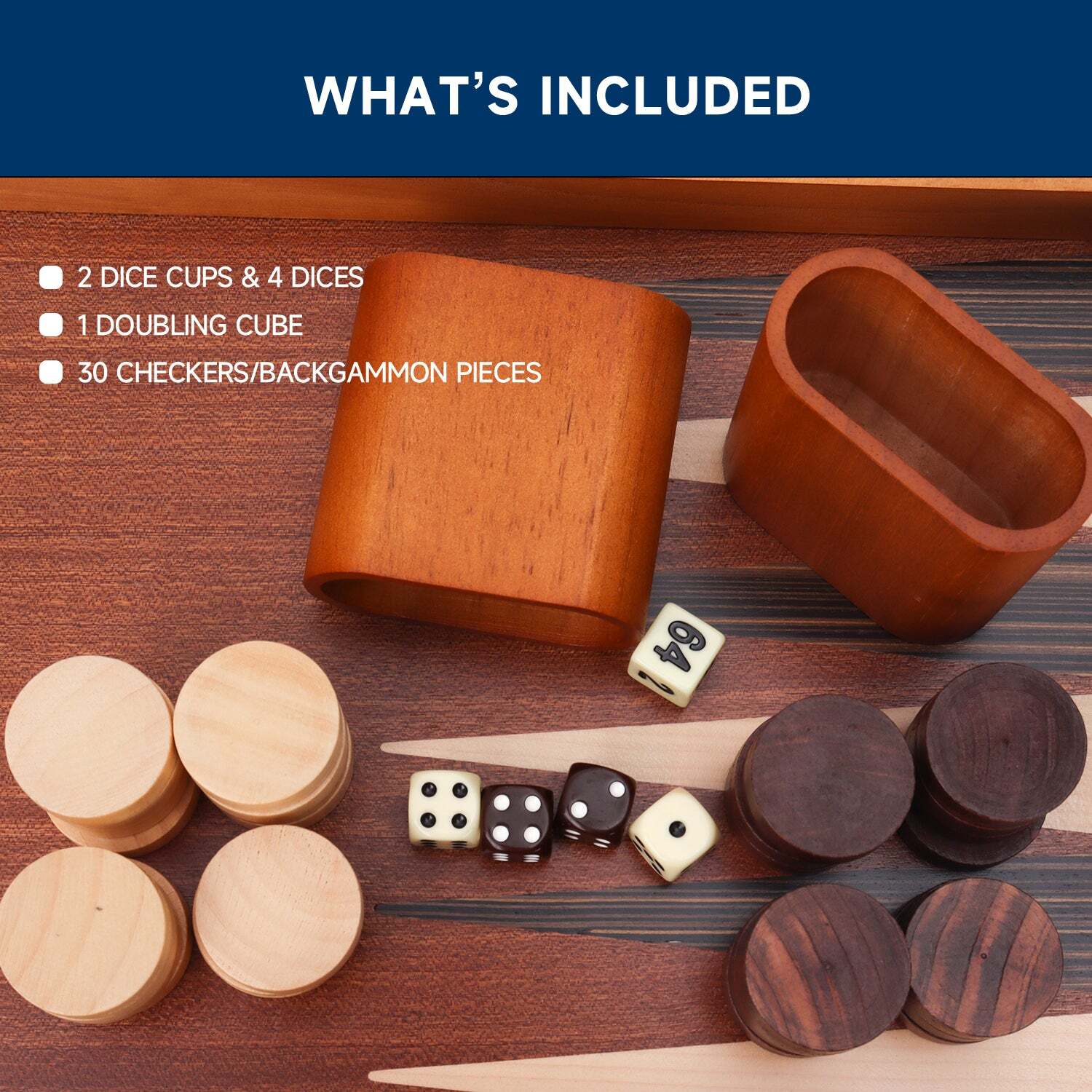 Classic 21″ Large Wood Backgammon Board Game Set. Inlay Focus Board w/Game Piece