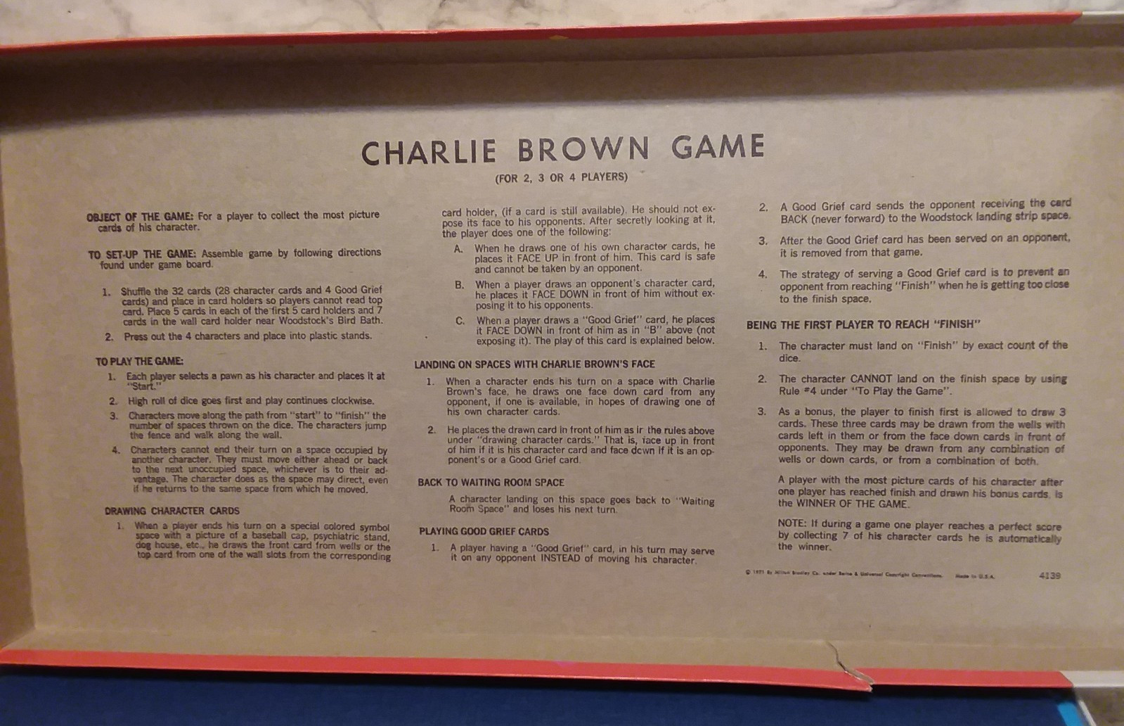 2 Vntg PEANUTS Game Lot – 1971 GOOD OL’ CHARLIE BROWN Board & 1974 SNOOPY Card