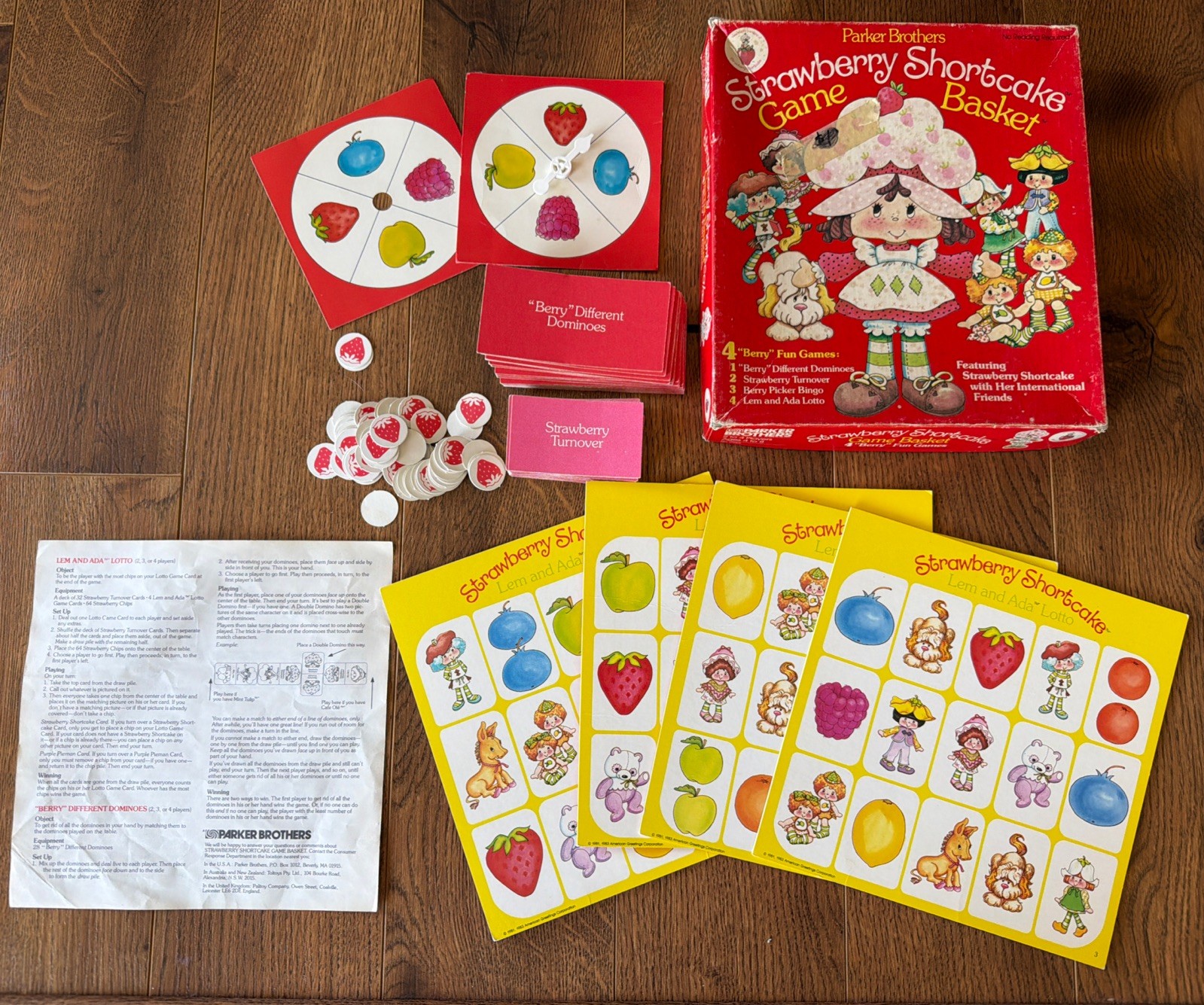 Strawberry Shortcake Game Basket 1983 Parker Bros Four Berry Fun Games COMPLETE