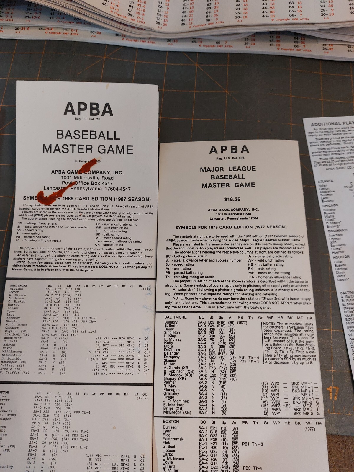APBA Baseball Cards 1987 1988 1989 Player Cards Bulk Lot