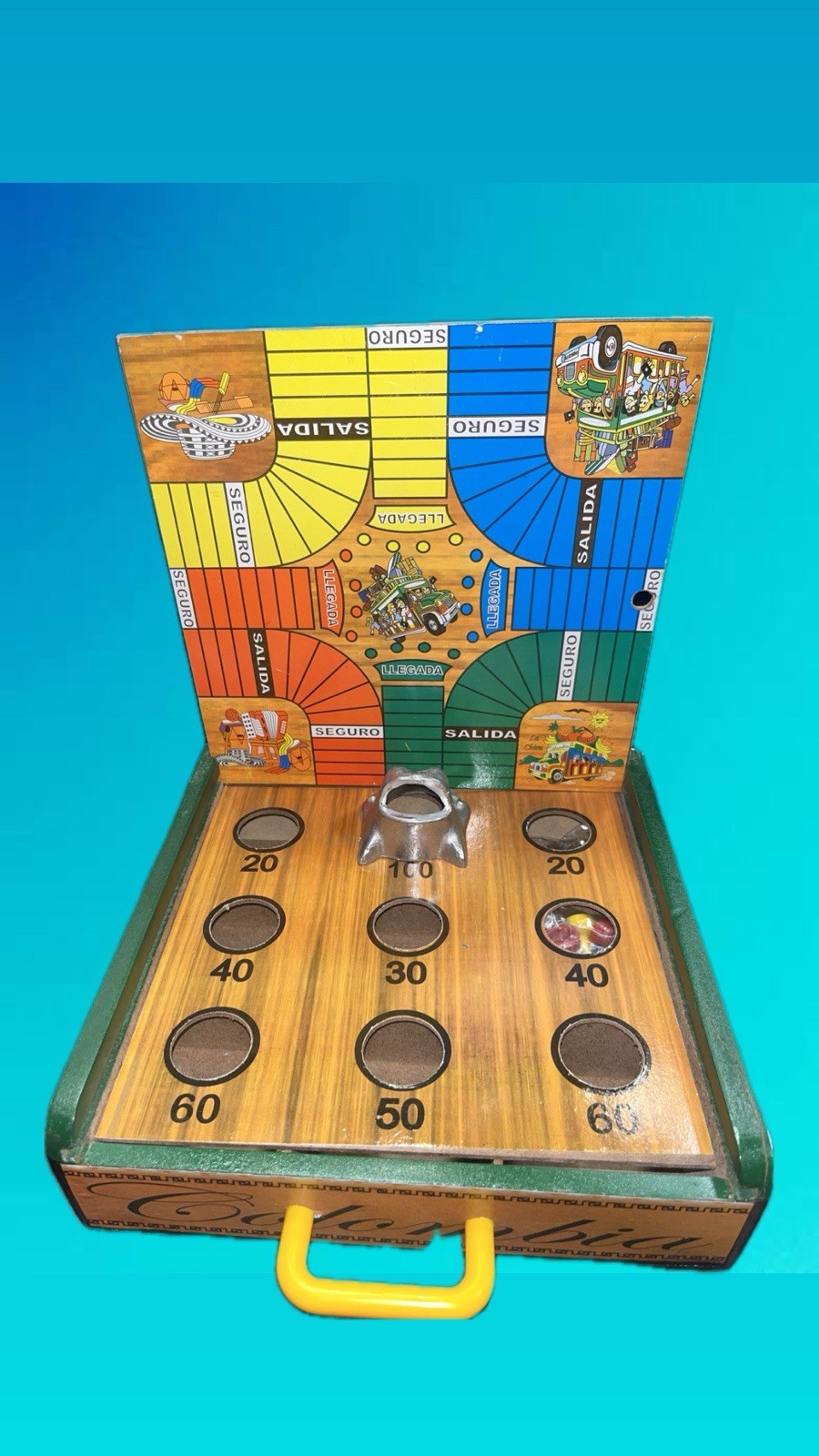 Juego de Sapo Rana Portátil Colombia Con Argollas y Tablero de Puntuación
