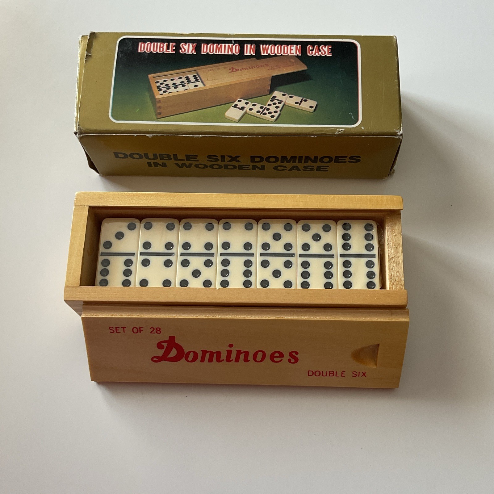 Vintage Double Six Dominoes Set Featuring 28 Tiles Packaged In A Wooden Case