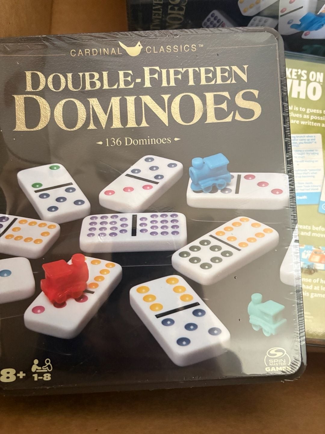 Spin Master Cardinal Classics Double-Fifteen Dominoes Set in Tin – 136 Color Dot