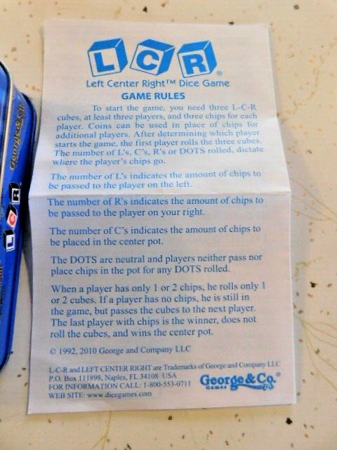 The Original LCR Left Center Right Dice Game Blue Tin George & Company