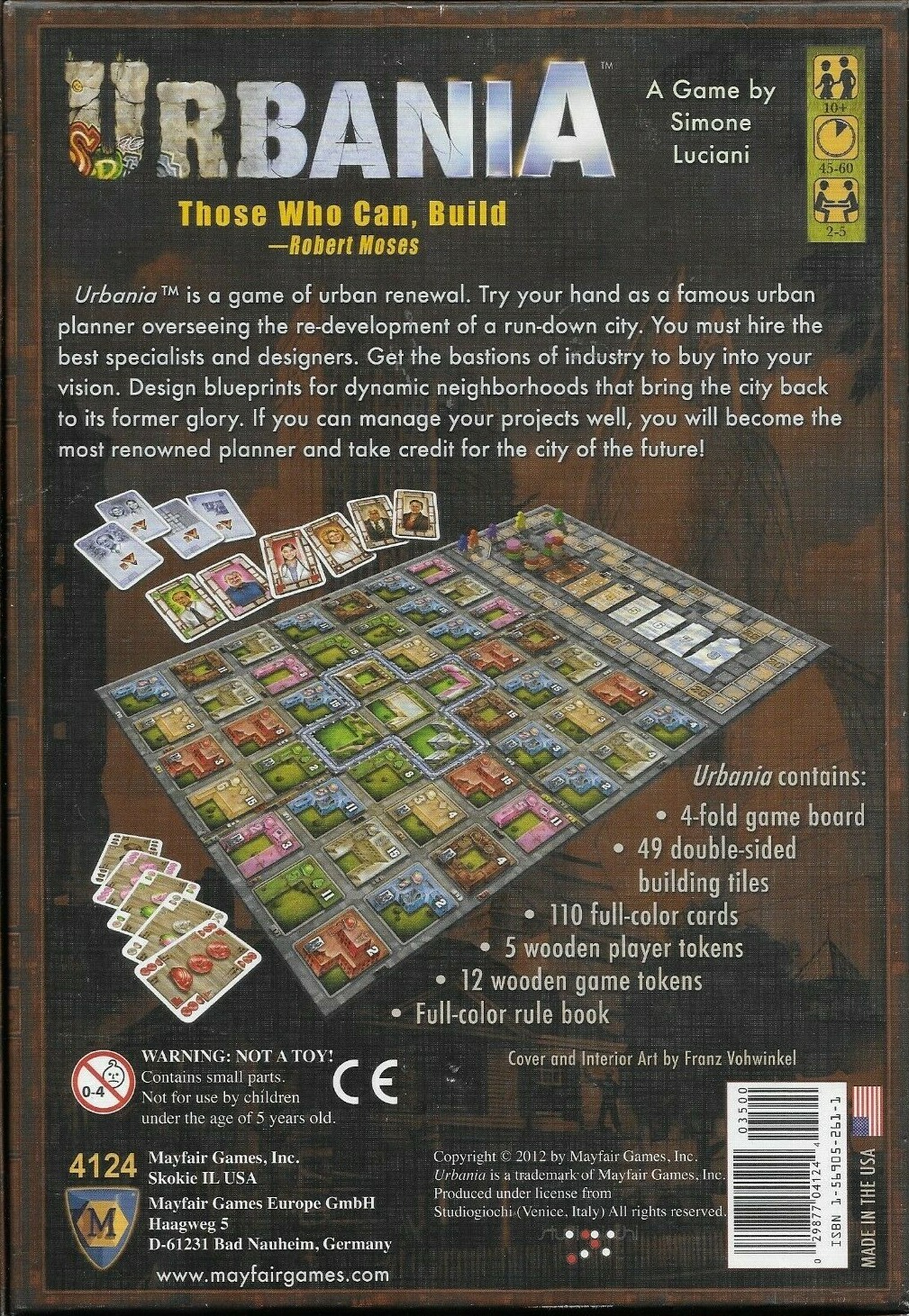 URBANIA, Those Who Can, Build Board Game Simone Eucian Mayflower 2012 Complete