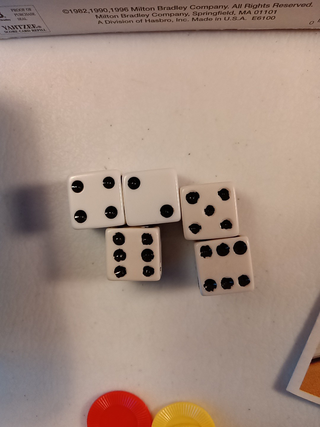 Vtg.Yahtzee Replacement Parts: Cup, 5 Dice, Chips, Manual,& Sealed Score Cards