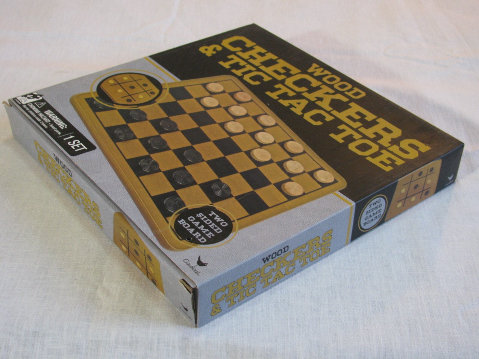 Cardinal Wood Checkers & Tic Tac Toe Game, Two Sided Board, 2019, Orig Box r