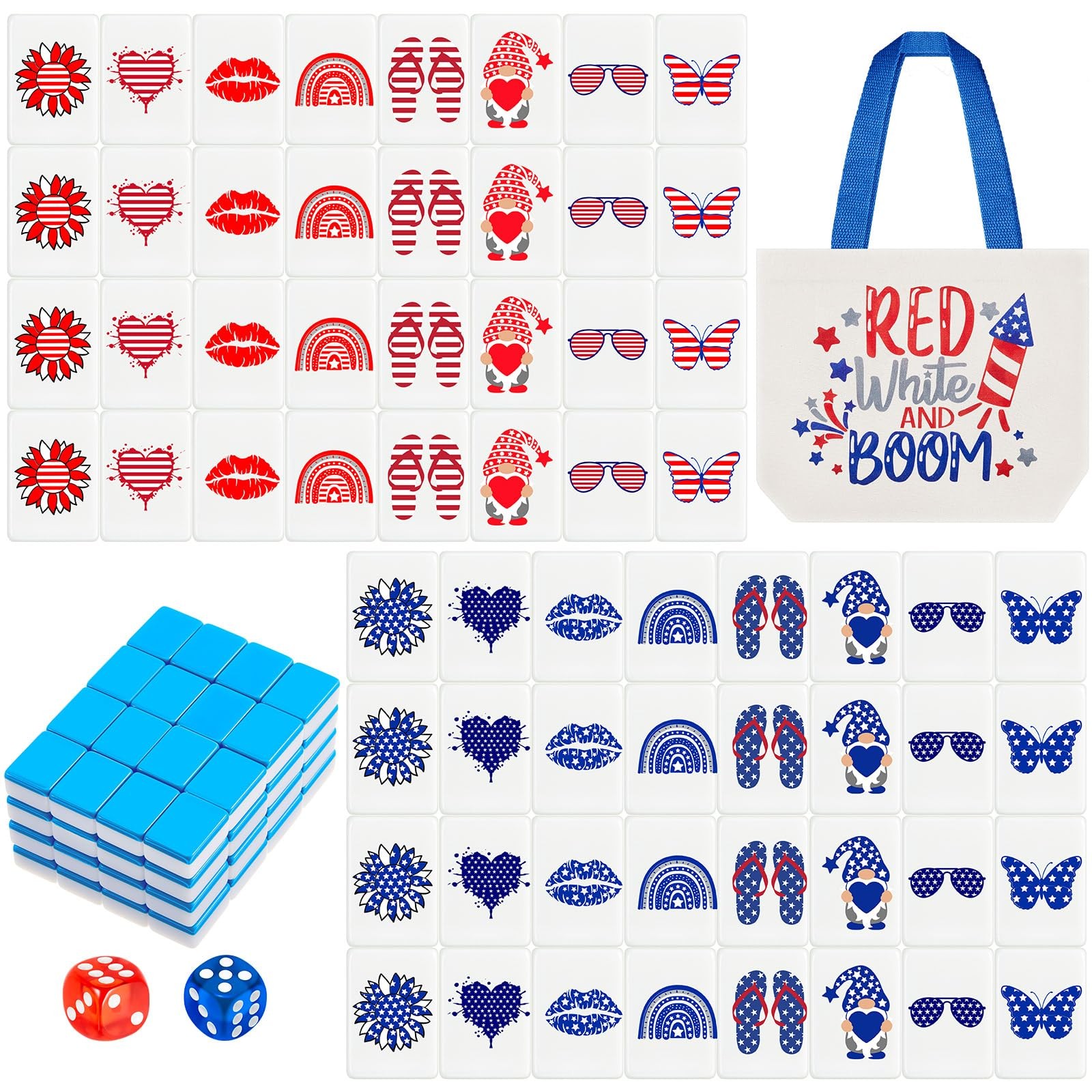 Hollowfly 2 Player Patriotic Mahjong Block Set Storage Bags 65 Tiles 30 Mm 4Th