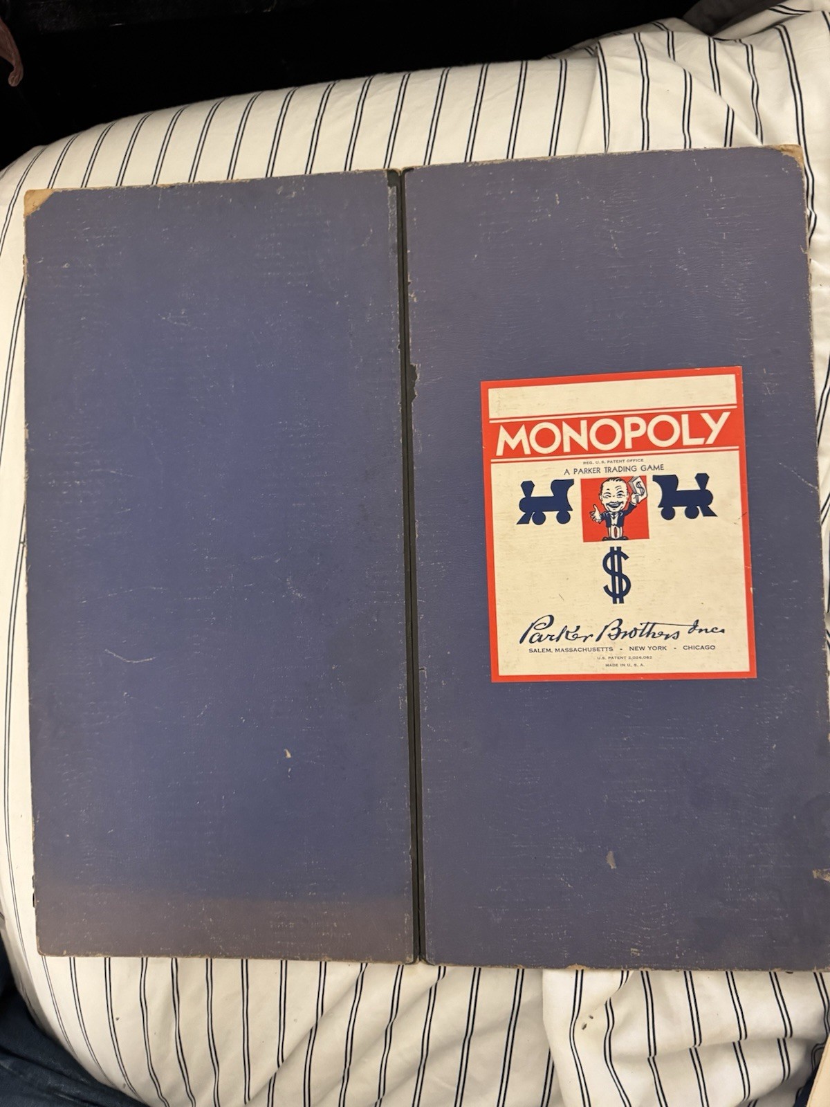 1935 Monopoly Set – Parker Bros. Blue Box, Single Patent No. 2,026,082 – Rare