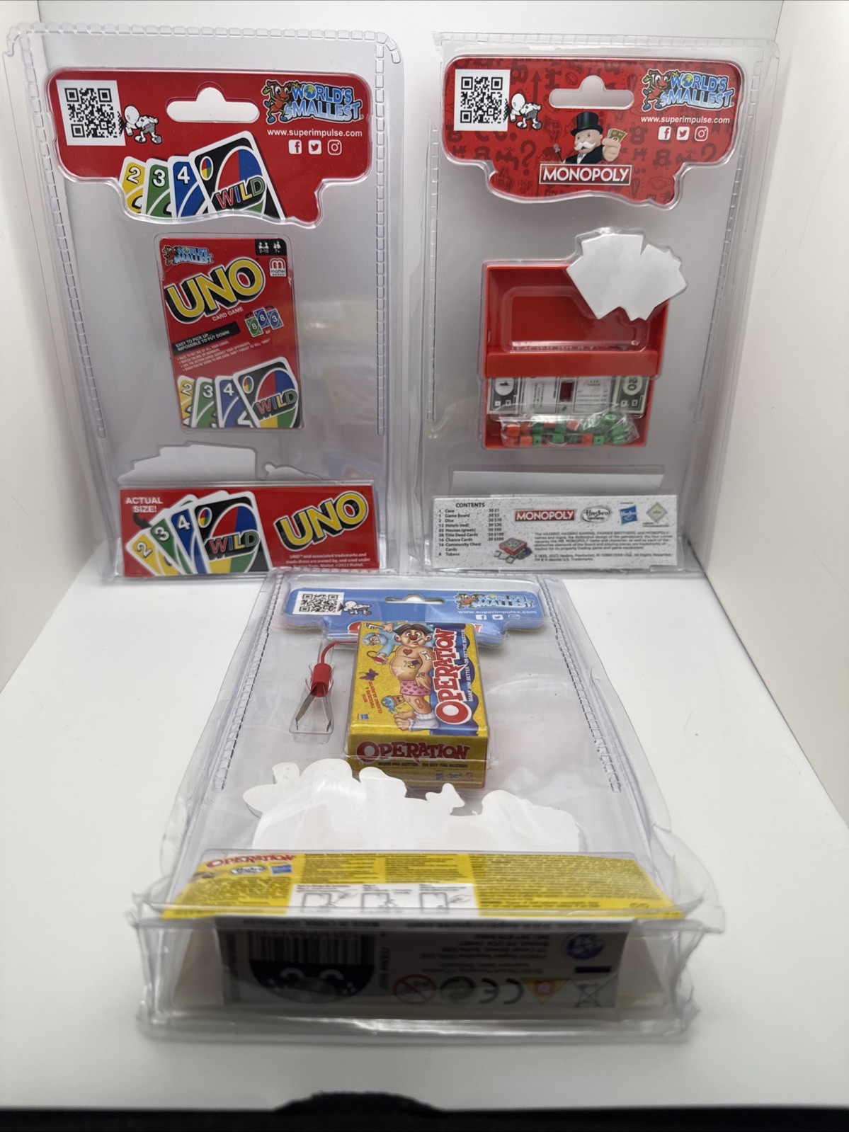 World’s Smallest Board Games Mini Toy Lot – Monopoly UNO Operation Brand New Set