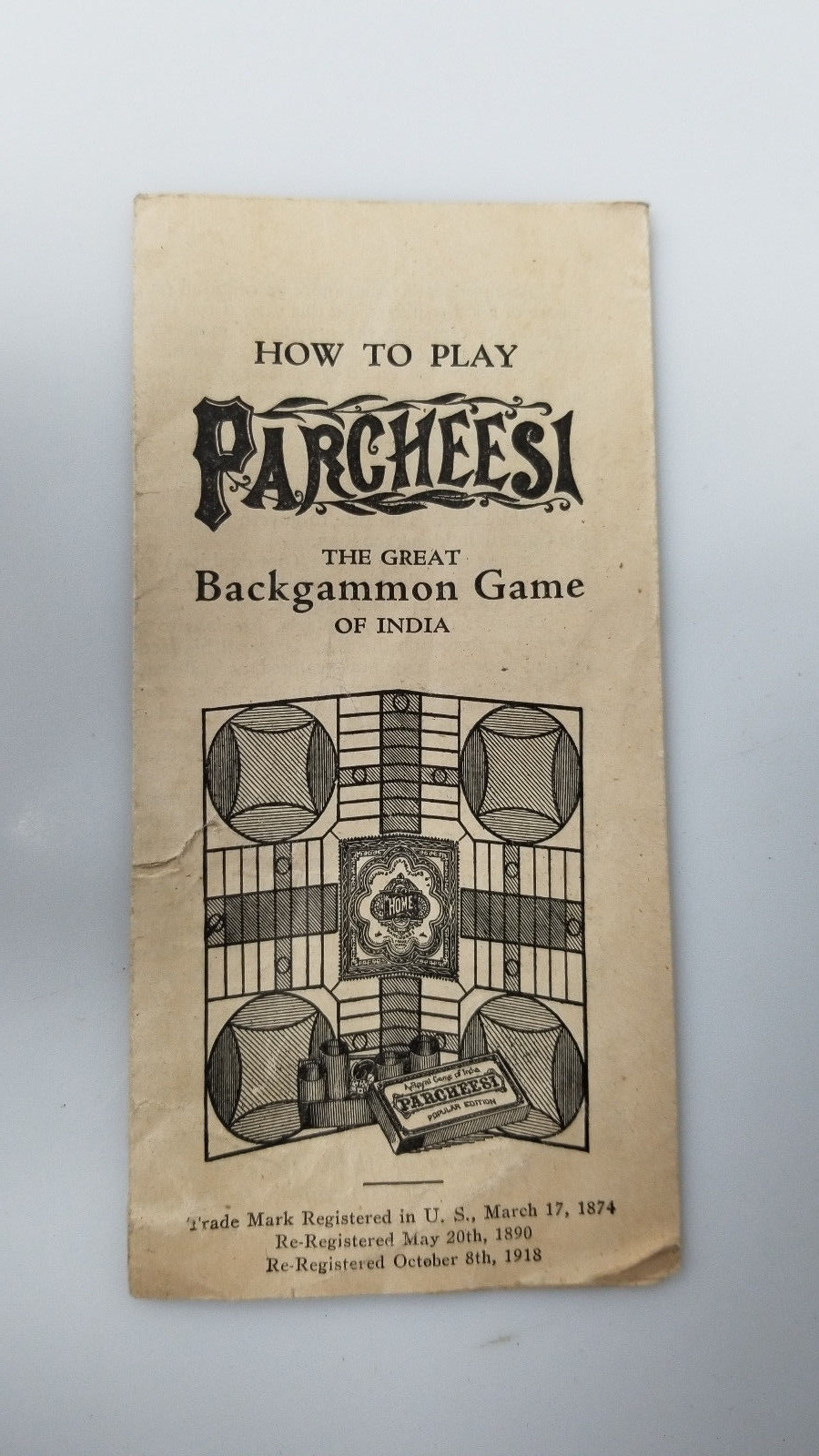 Antique Parcheesi Game Trade Mark c1918 Royal India popular edition