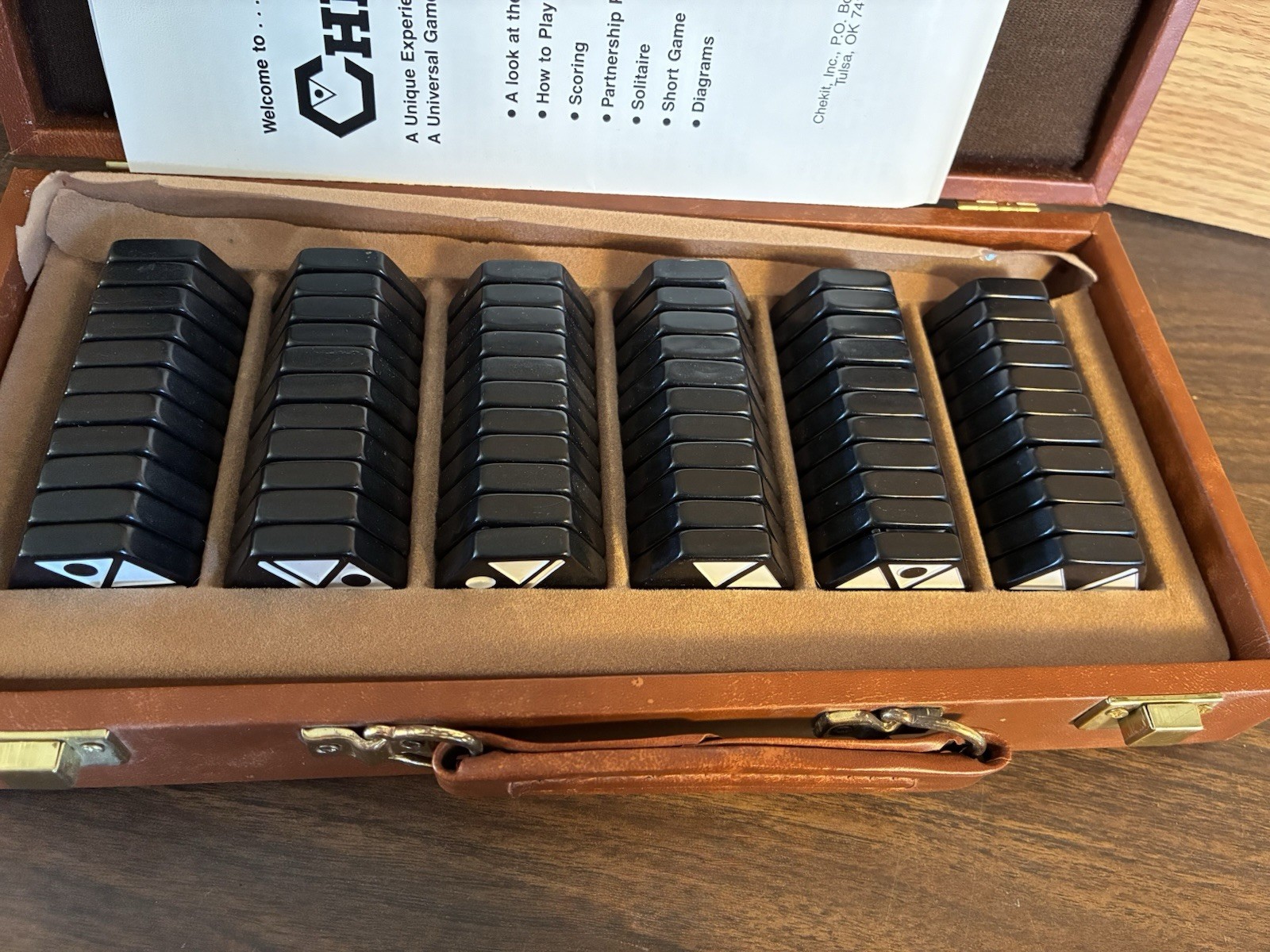 Vintage Chekit Hexagonal Domino Strategy Board Game 1986 Complete Wooden Case