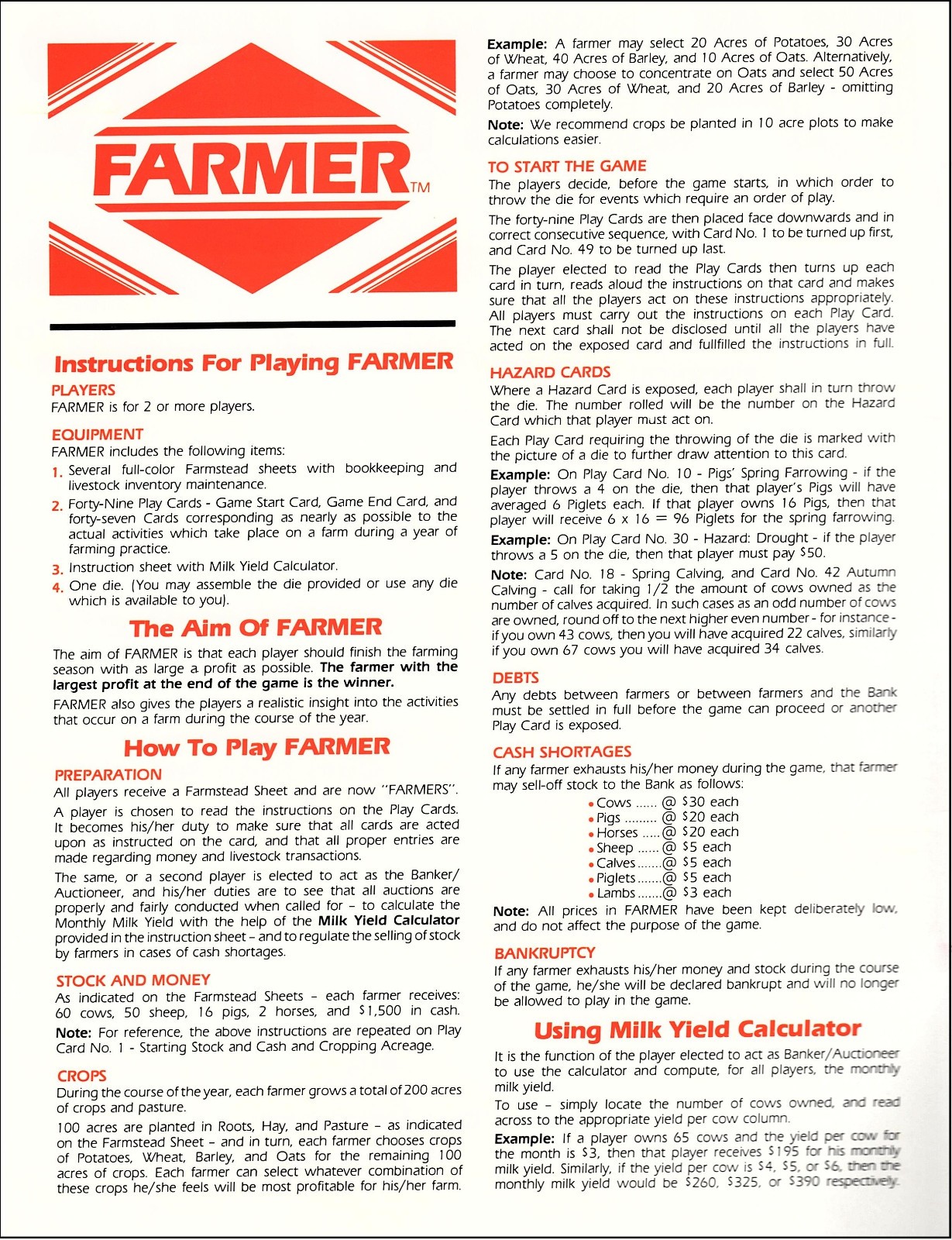 FARMER – An Exiting & Educational Game – For 2 Or More Players – WHOLESALE – 275
