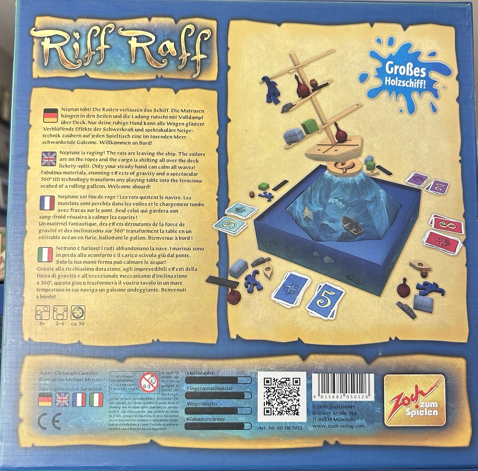 Riff Raff Pirate Ship Dexterity & Balance Board Game Open Box Unpunched Mint