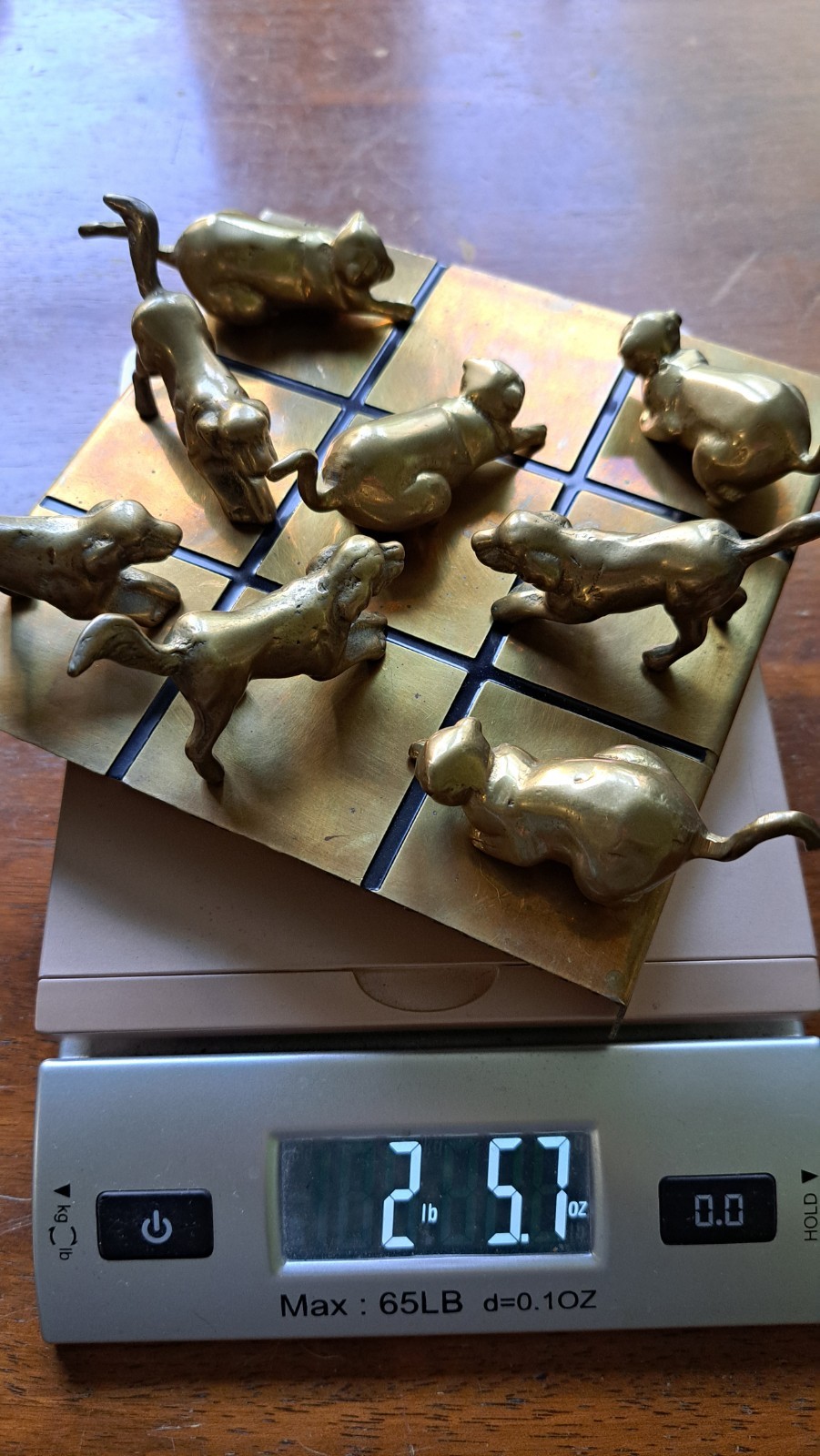 VTG PENCO Brass CAT & DOG Figurine Tic Tac Toe Game Labrador Golden Retriever