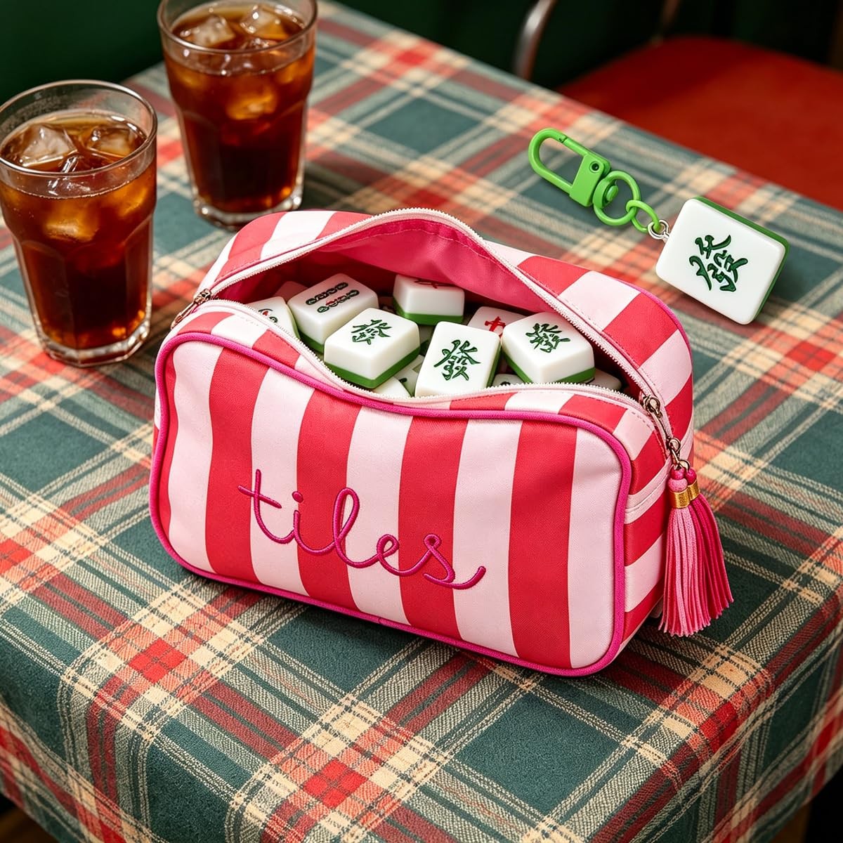 Mahjong Tile Bag, Thickened Canvas Zippered Mahjong Storage Pouch, Embroidere…