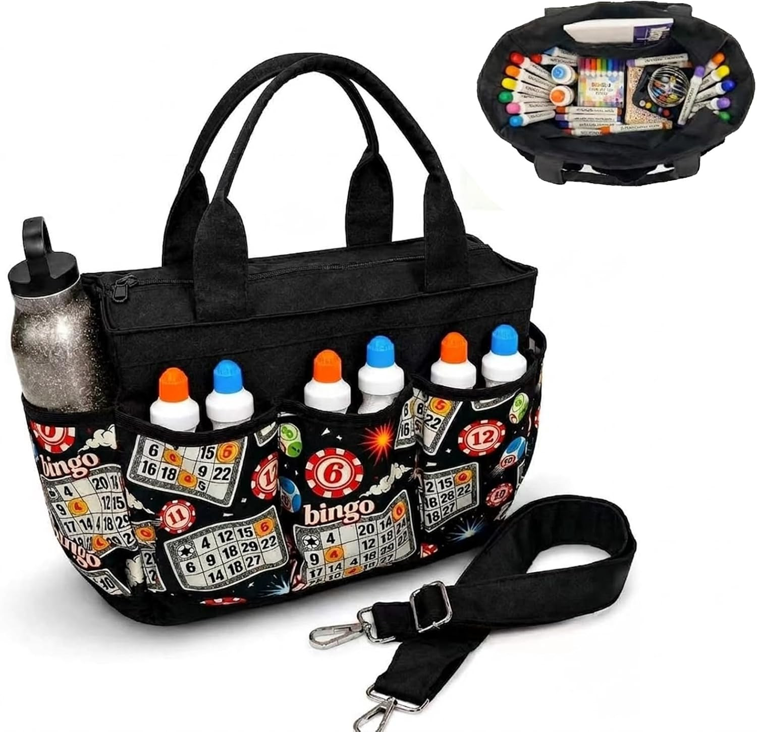 Bingo Bag with Pockets for Daubers, Lightweight Bingo Dauber Bag for Game Night,
