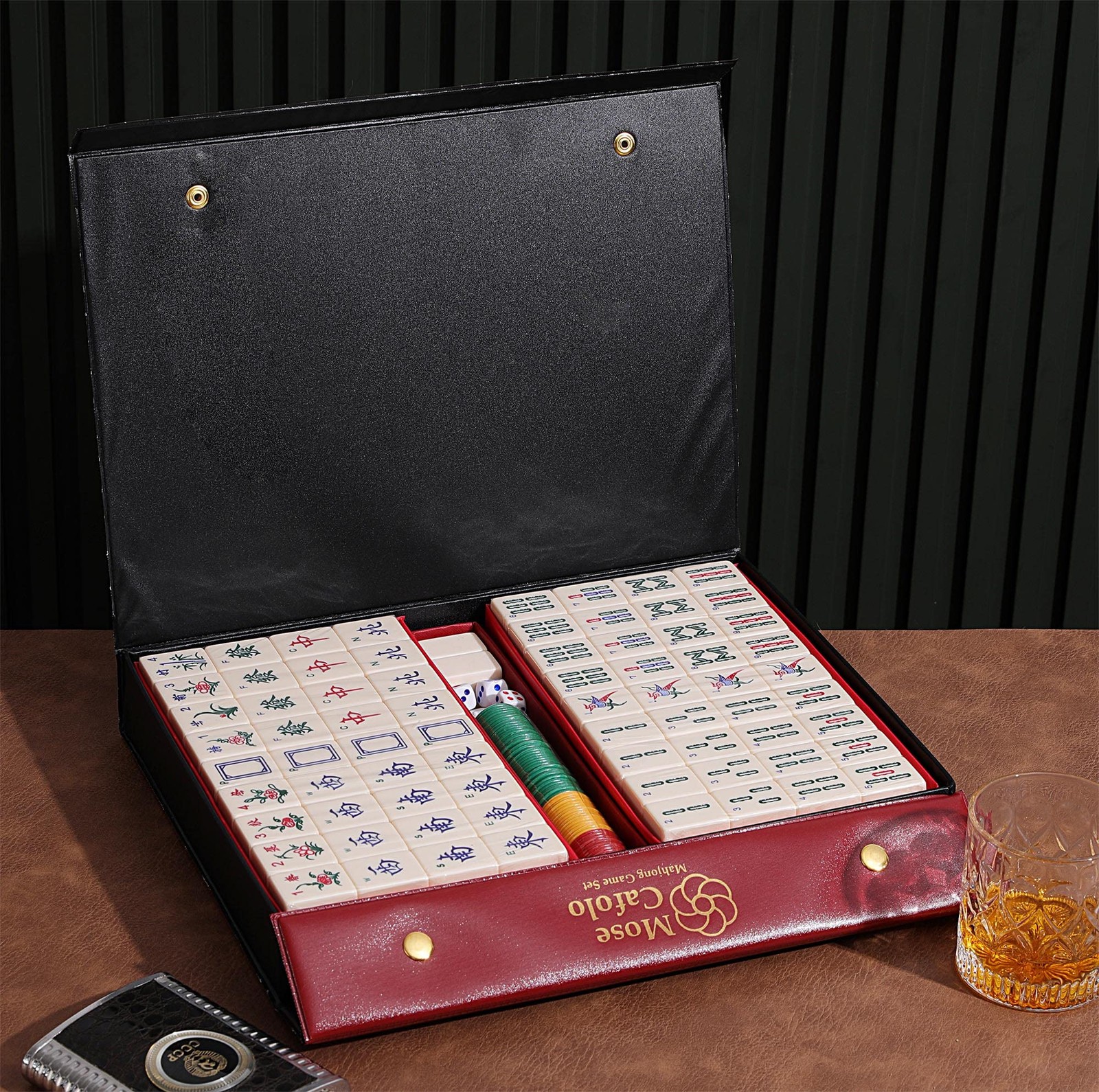 Mahjong Game Set 144 Tiles 1.5 X Large Ivory White Melamine Travel Case Mose