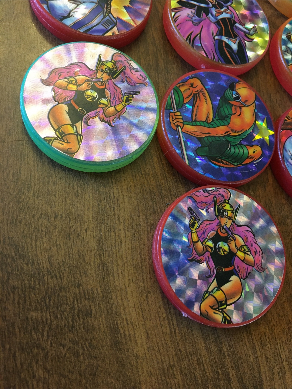 10 Vintage Plastic Slammers Pog Comic Anime Pogs Lot Jimbo Cartoon Diff Colors