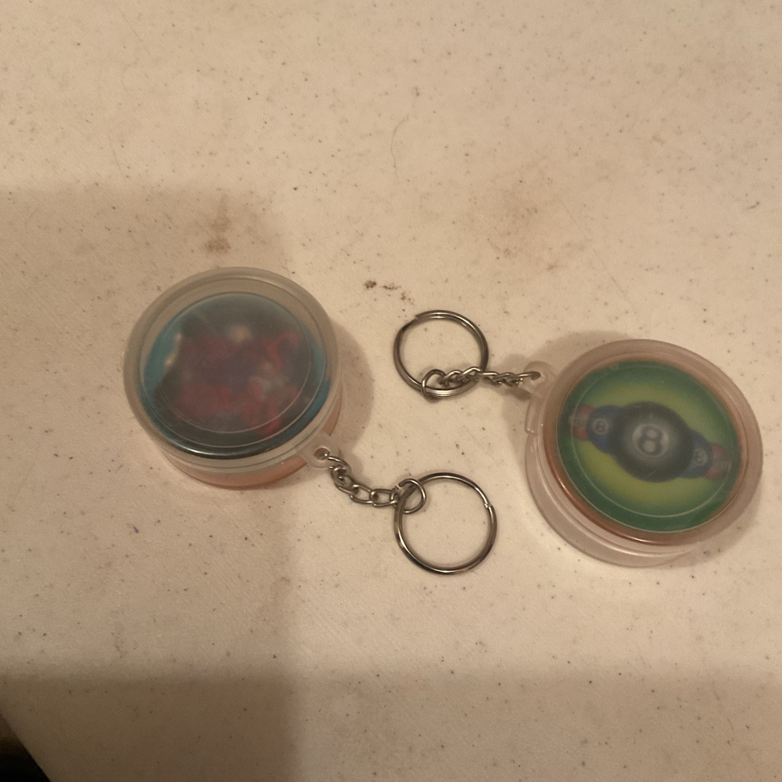 2 Vintage POG Game Pieces Slammers Storage Container Keychain Pogs Keyring Lot