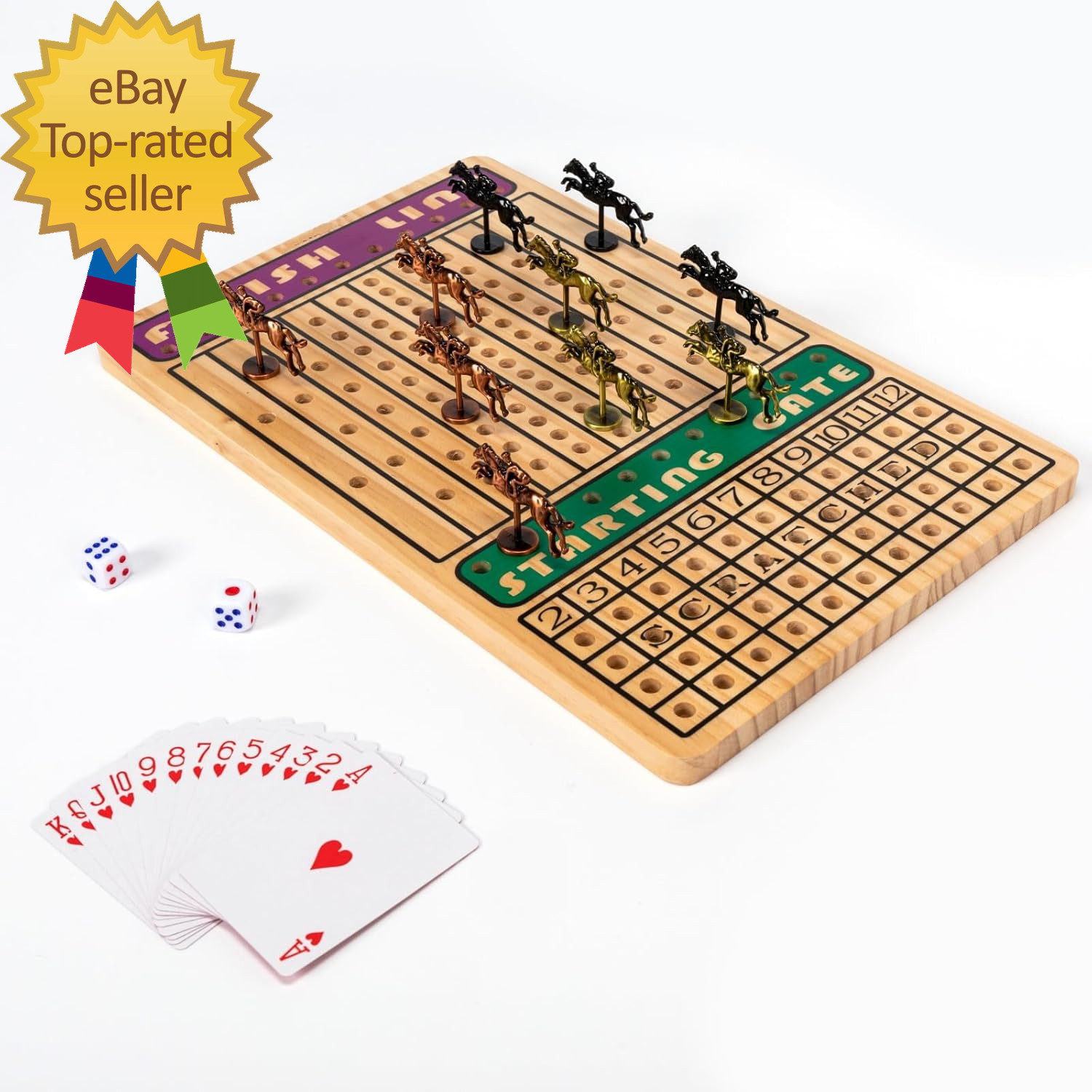 Horse Race Board Game with 11 Luxury Metal Horses 4 Dice 2 Card Boxes Thickened