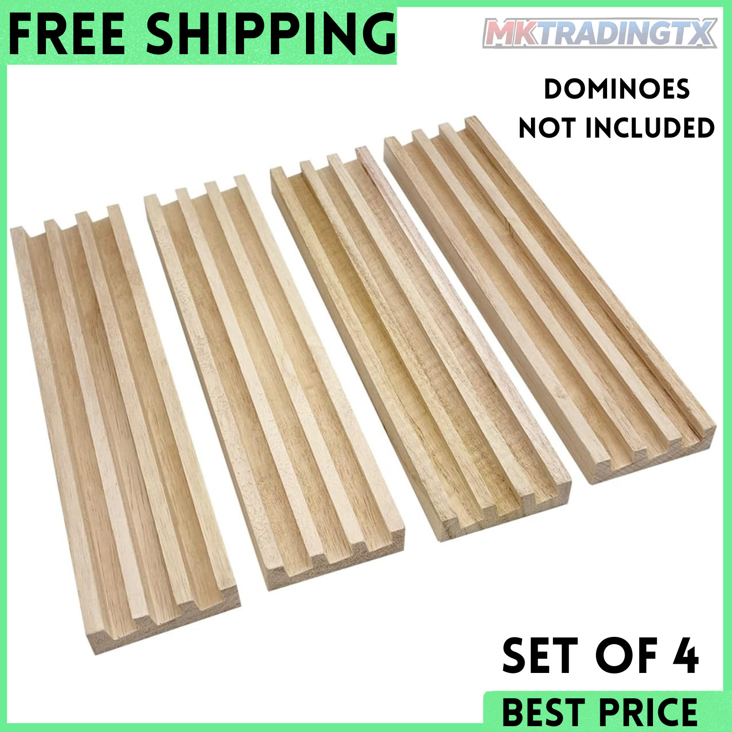 Wooden Domino Racks Set of 4 Natural Domino Trays Holders Organizer for Mexican