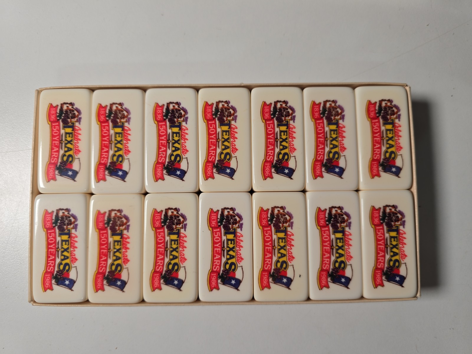 Vintage Super Thick Marblelike Dominoes Celebrate Texas 150 Years