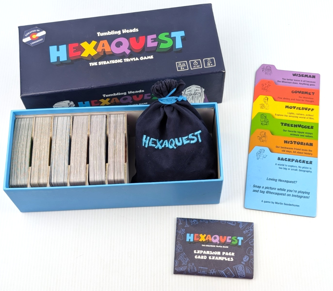 HexaQuest Strategic Trivia Game Tumbling Heads 100% COMPLETE Second Edition