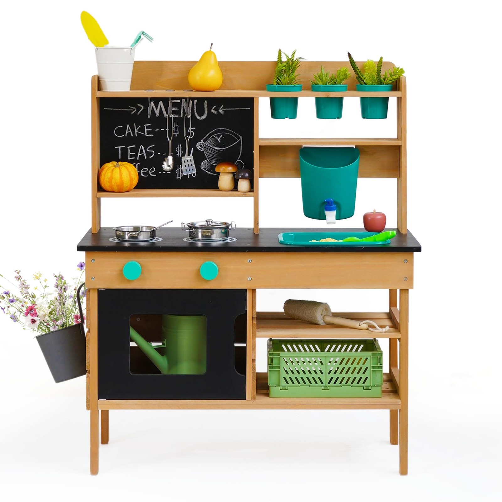 Mud Kitchen Wooden Outdoor Play with Working Faucet Water Tank saipo018 Kids