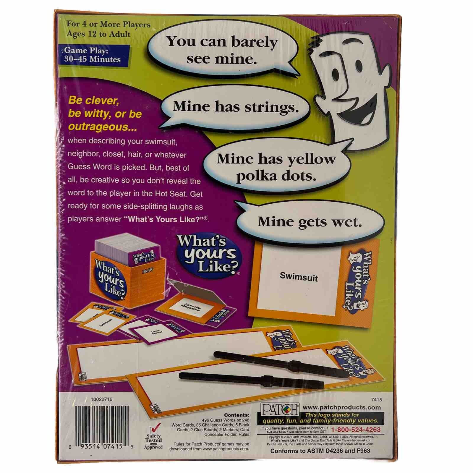 WHAT’S YOURS LIKE? Party Game By Patch Products Family Fun Hilarious Clever