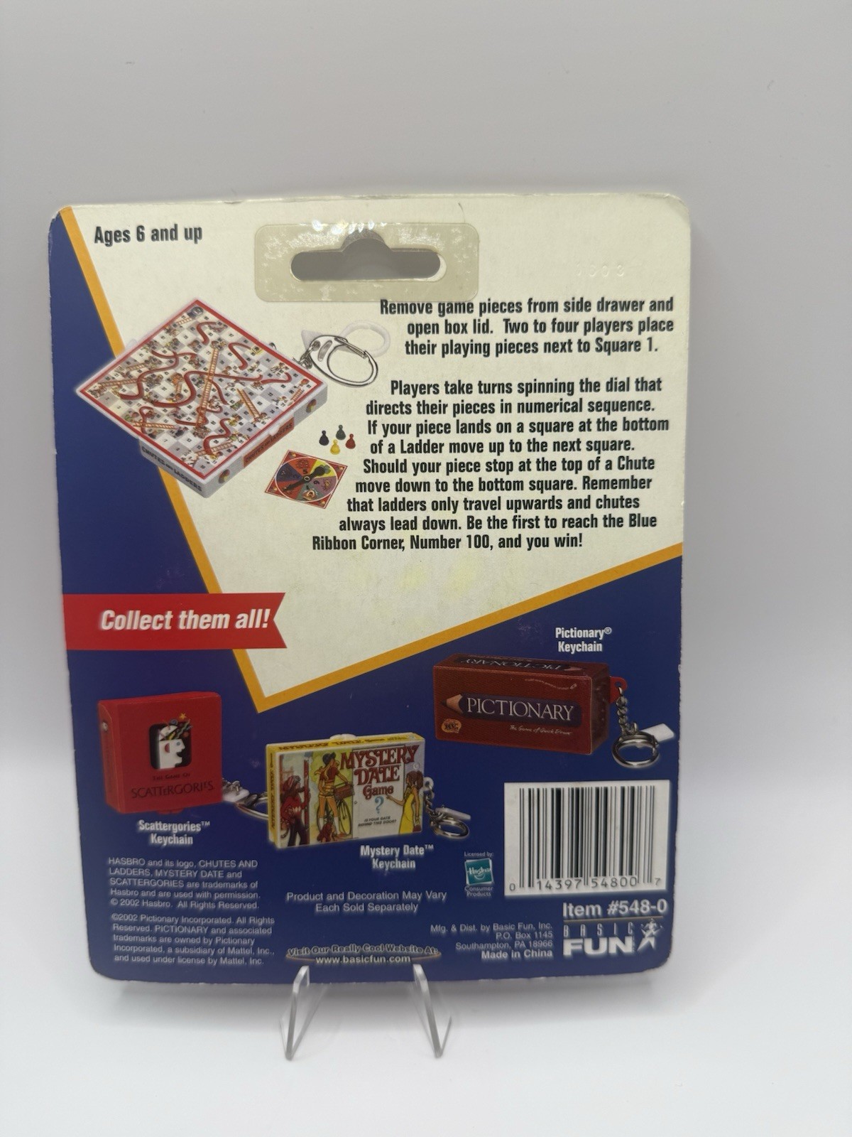 VINTAGE CHUTES AND LADDERS KEYCHAIN GAME 2002 Hasbro -Basic Fun 548-0 Sealed New