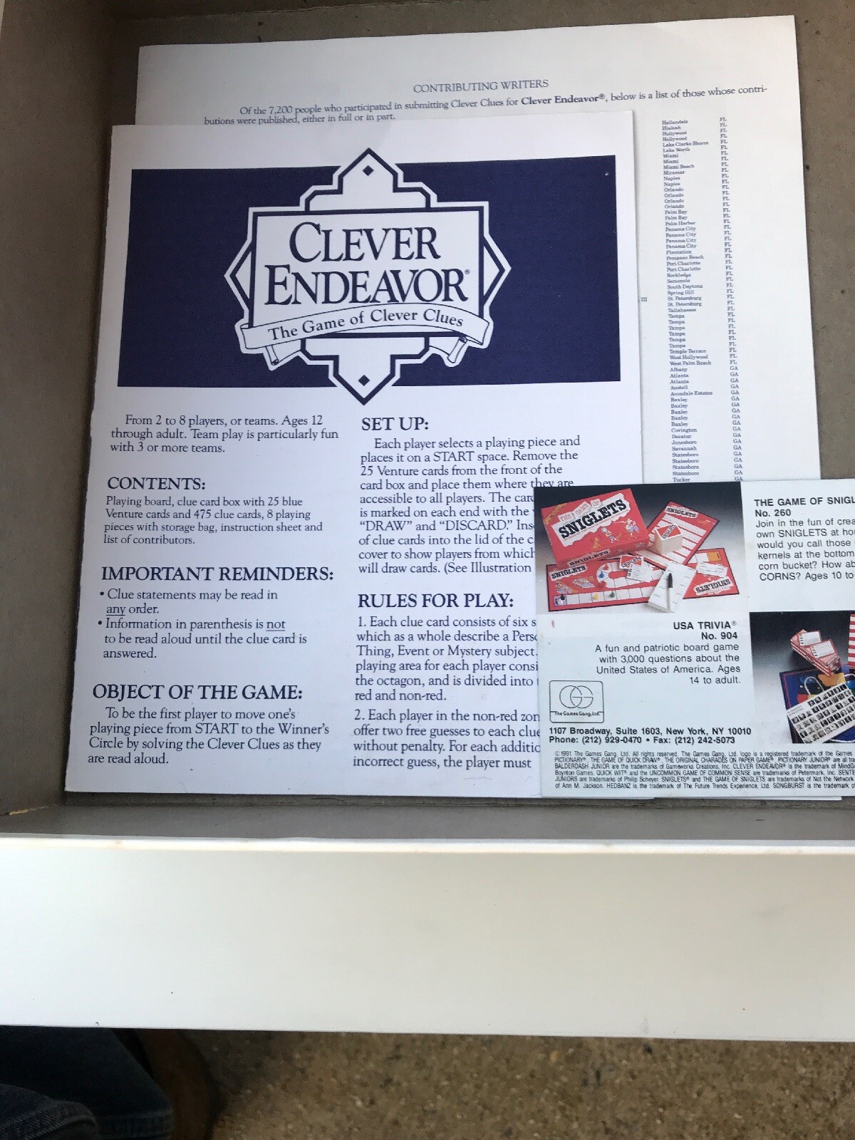 Clever Endeavor, the Game of Clever Clues Master Game Deluxe Edition 1989
