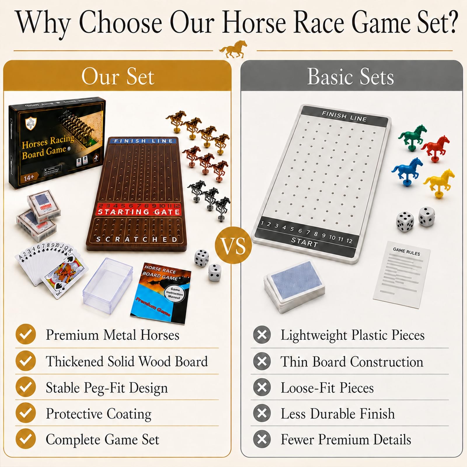 Jyquorp Horse Race Board Game Wooden Kentucky Derby Party Large, Walnut
